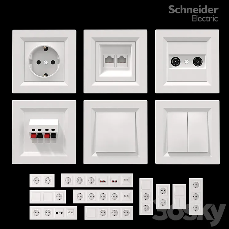 Sockets and switches Schneider Asfora White. 3DS Max