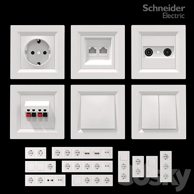 Sockets and switches Schneider Asfora White. 3DSMax File