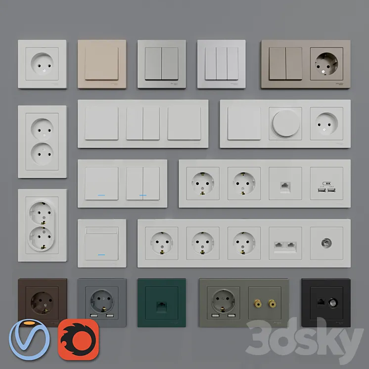 Sockets and switches Schneider Electric Atlas Design 3DS Max