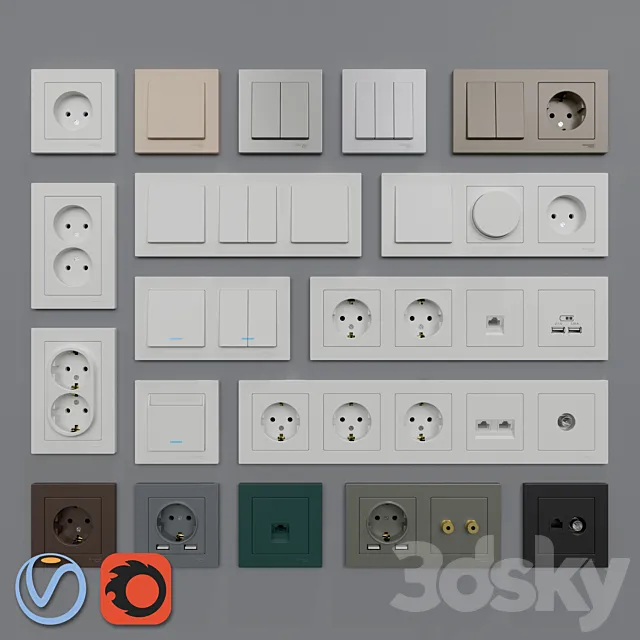 Sockets and switches Schneider Electric Atlas Design 3DSMax File