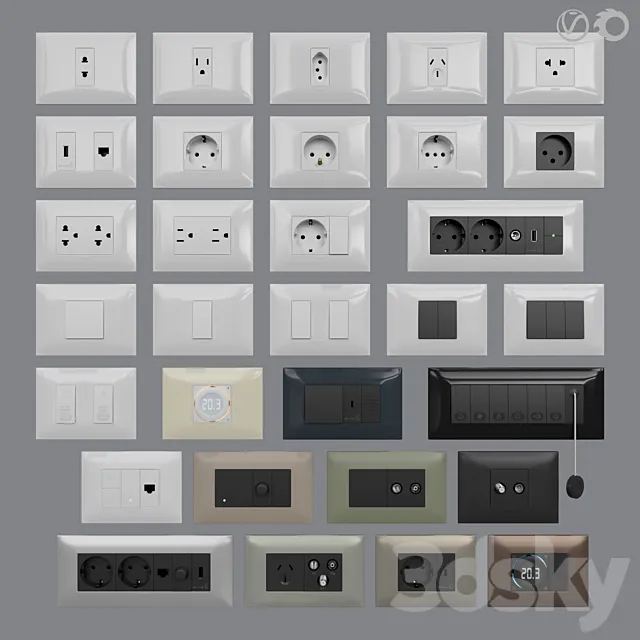 Sockets and switches Vimar Neve Up (IT_US standard cover plates) 3DSMax File