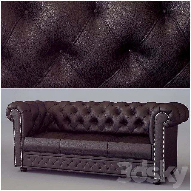 Sofa 3-seater Chesterfield Classic 3 Seat Sofa Antique Brown 3DSMax File