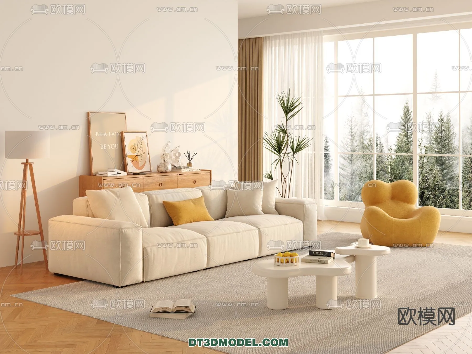 Sofa 3D Model with Cream Color – Furniture 3DS Max – 004