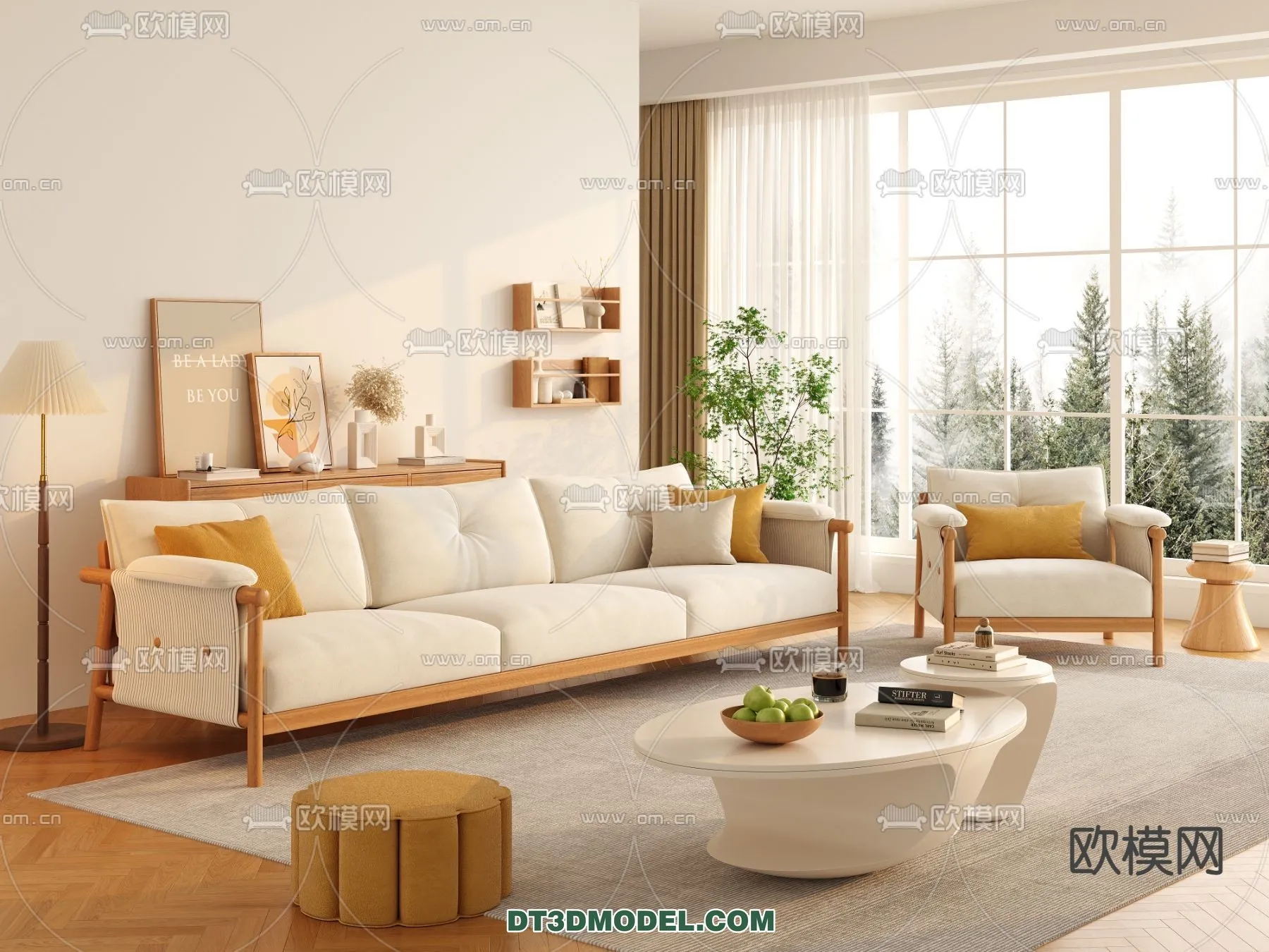 Sofa 3D Model with Cream Color – Furniture 3DS Max – 005