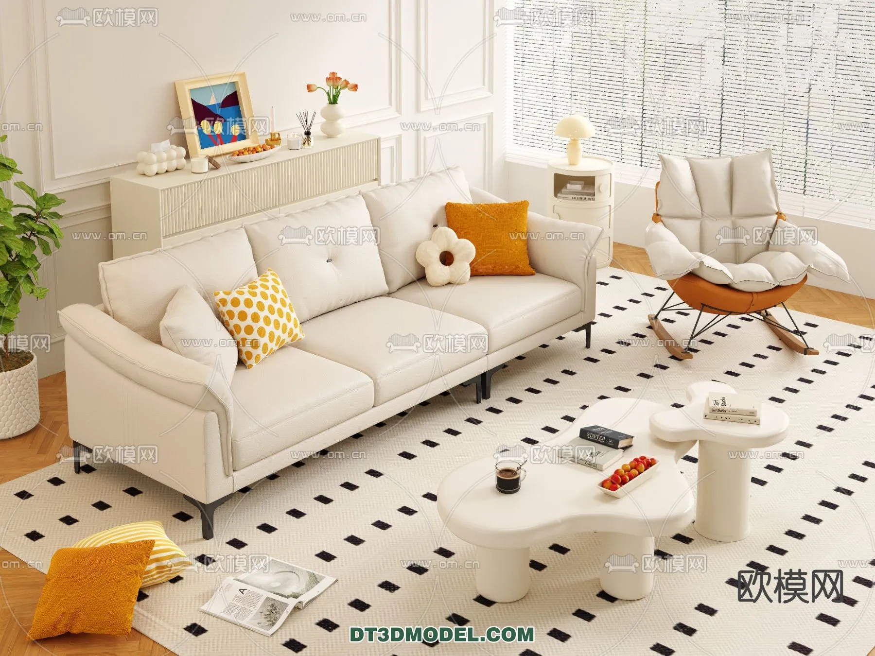 Sofa 3D Model with Cream Color – Furniture 3DS Max – 006