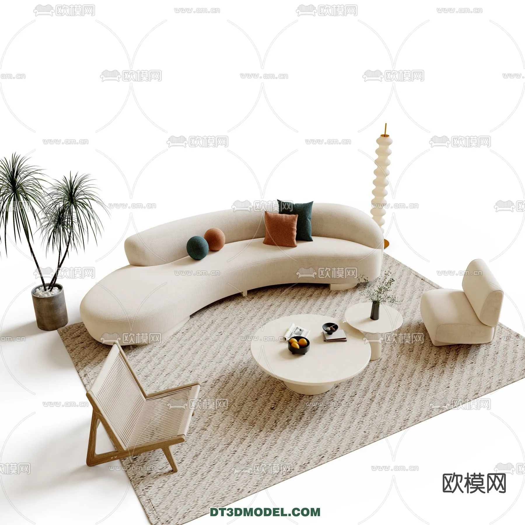 Sofa 3D Model with Cream Color – Furniture 3DS Max – 013