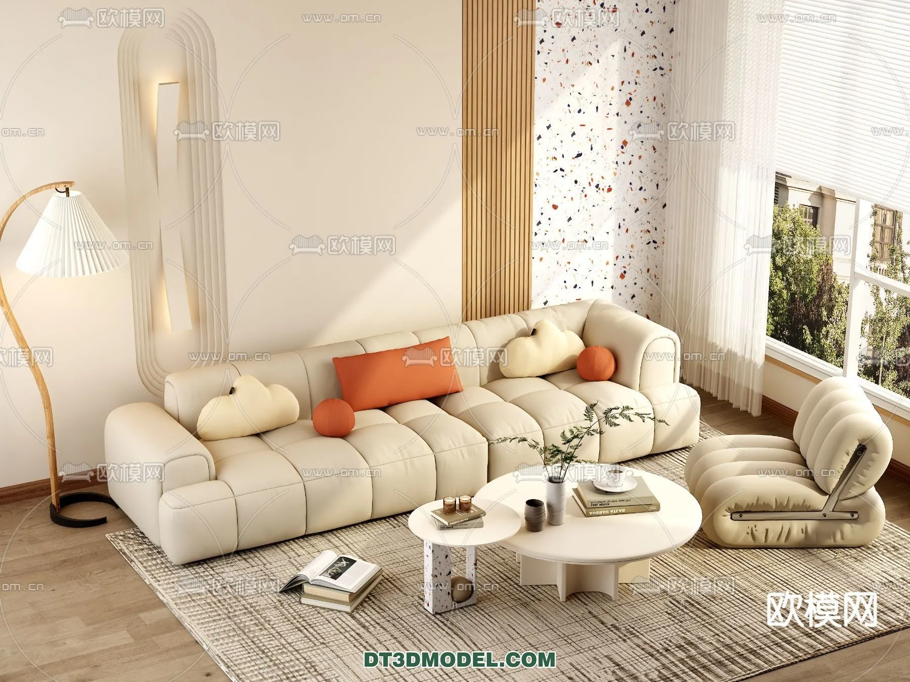 Sofa 3D Model with Cream Color – Furniture 3DS Max – 021