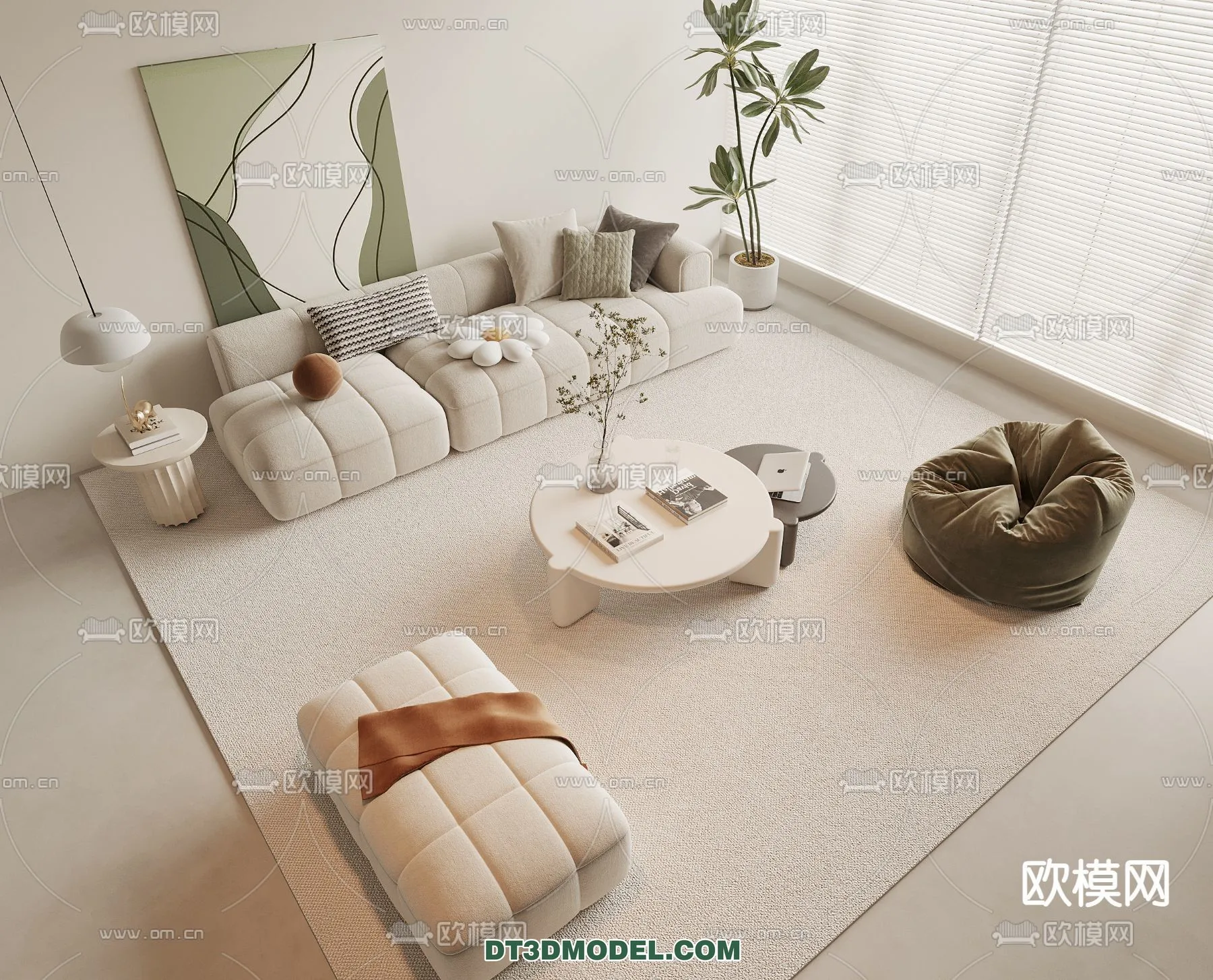 Sofa 3D Model with Cream Color – Furniture 3DS Max – 040