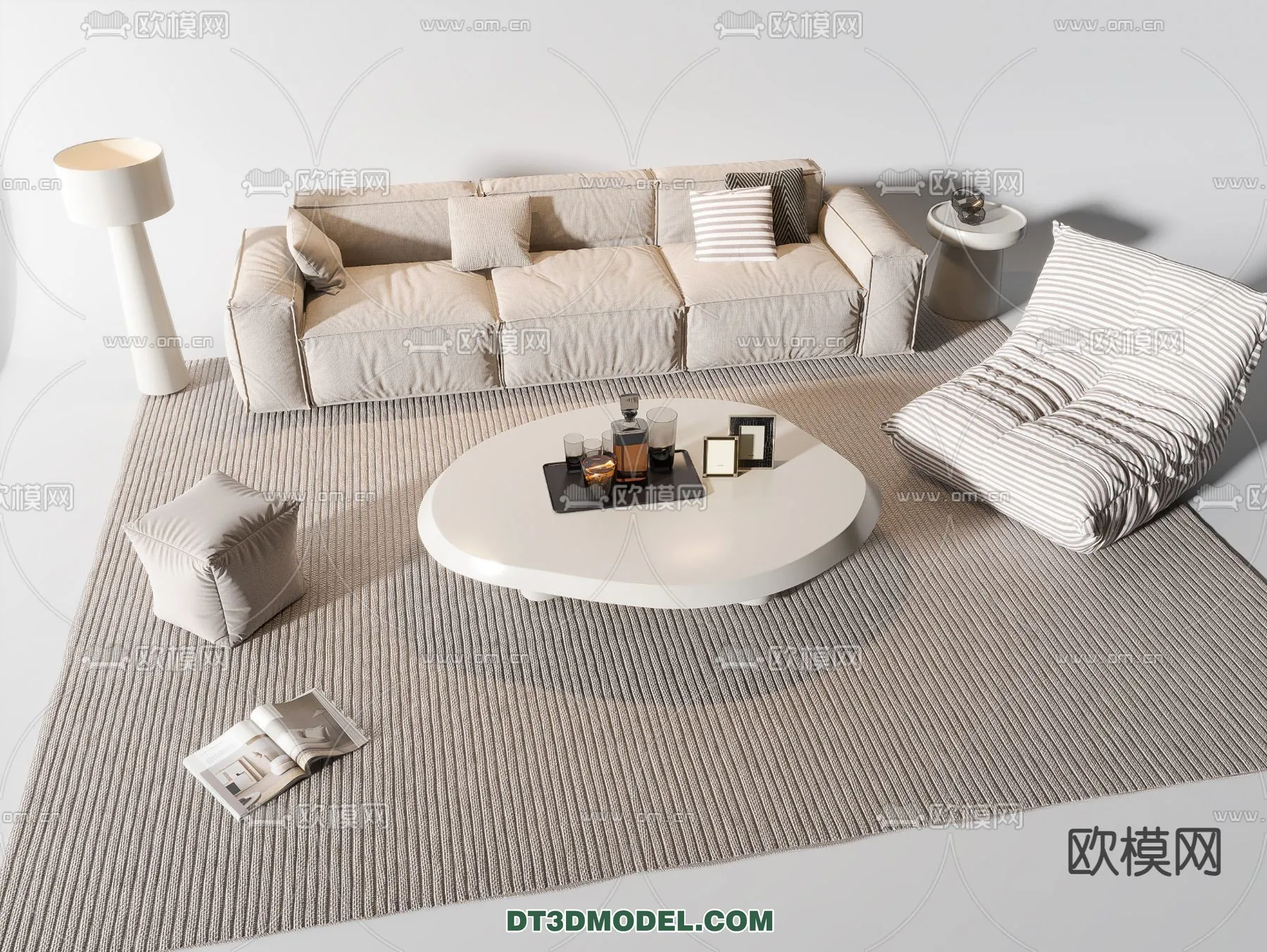 Sofa 3D Model with Cream Color – Furniture 3DS Max – 041