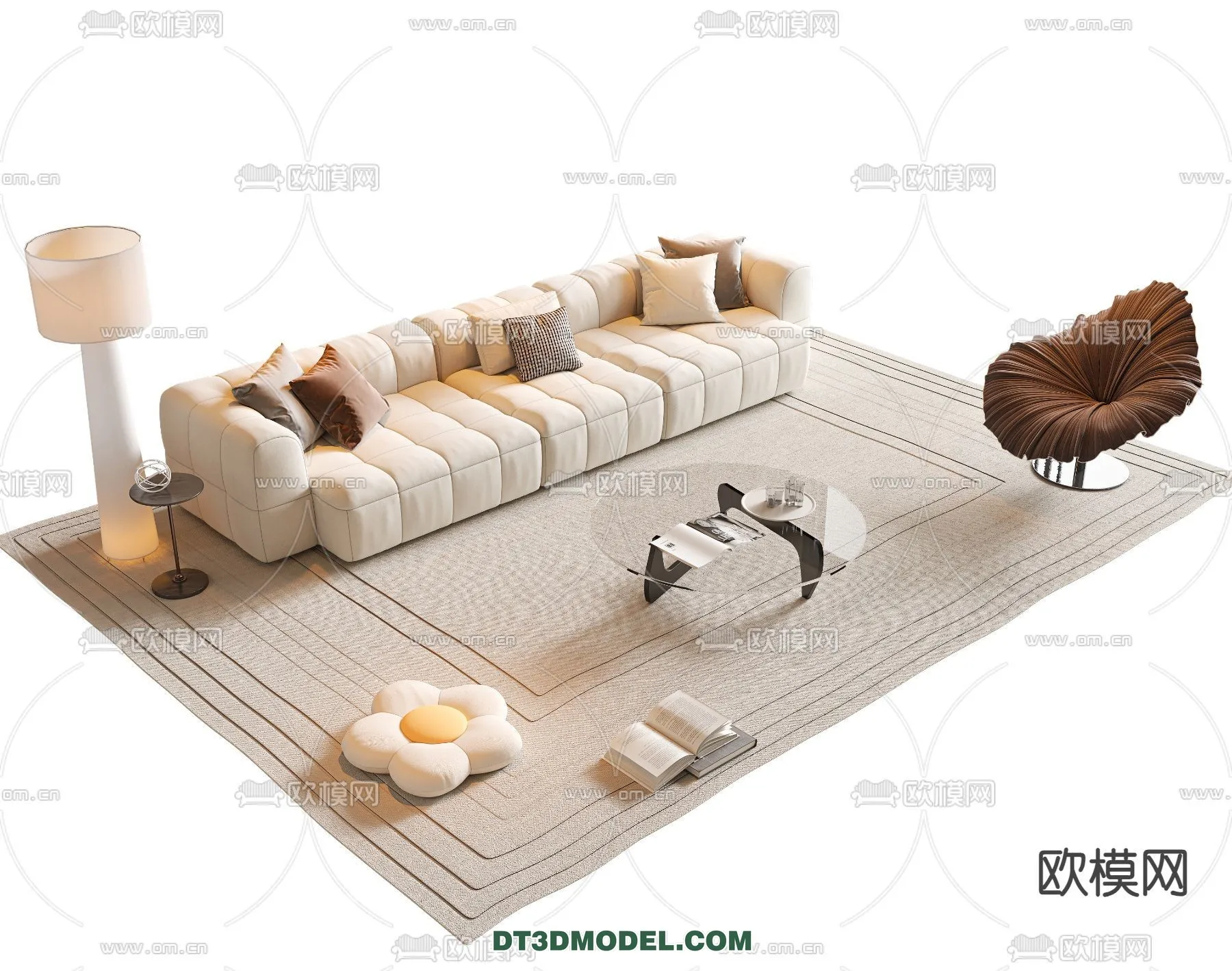 Sofa 3D Model with Cream Color – Furniture 3DS Max – 044