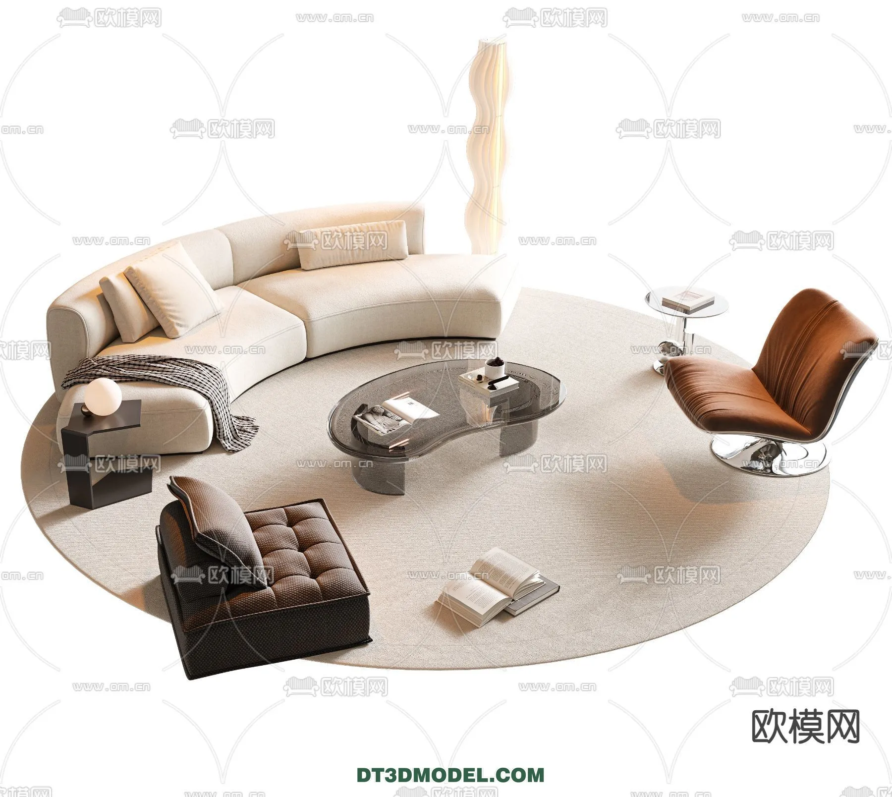 Sofa 3D Model with Cream Color – Furniture 3DS Max – 045