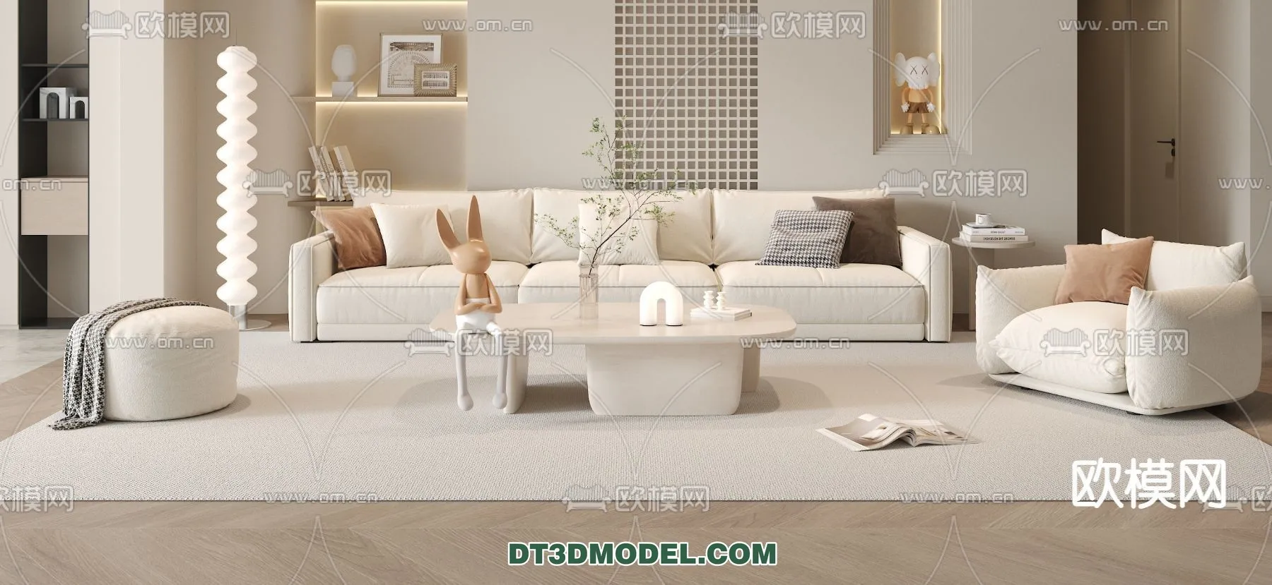 Sofa 3D Model with Cream Color – Furniture 3DS Max – 046