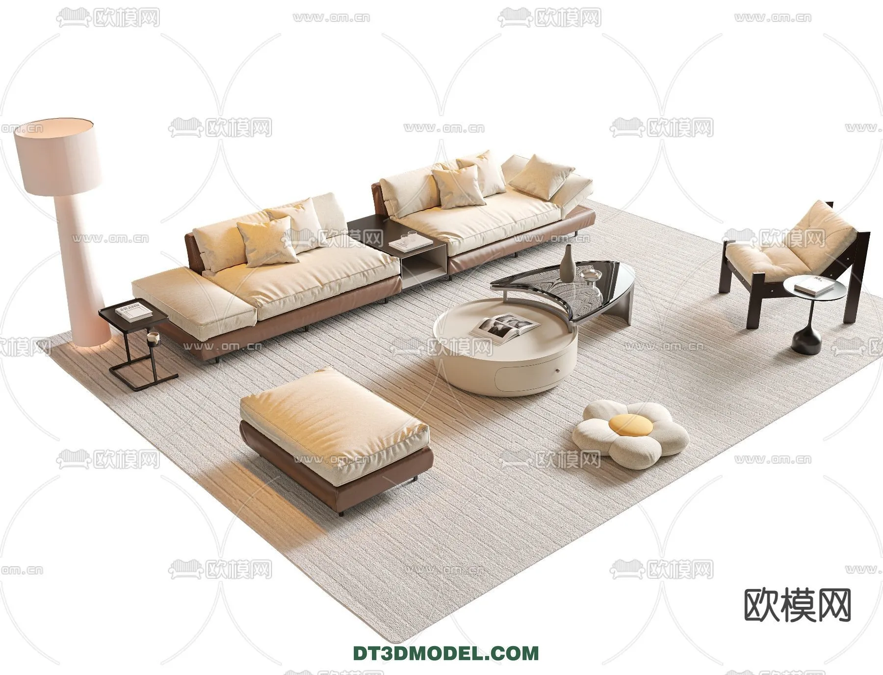 Sofa 3D Model with Cream Color – Furniture 3DS Max – 047