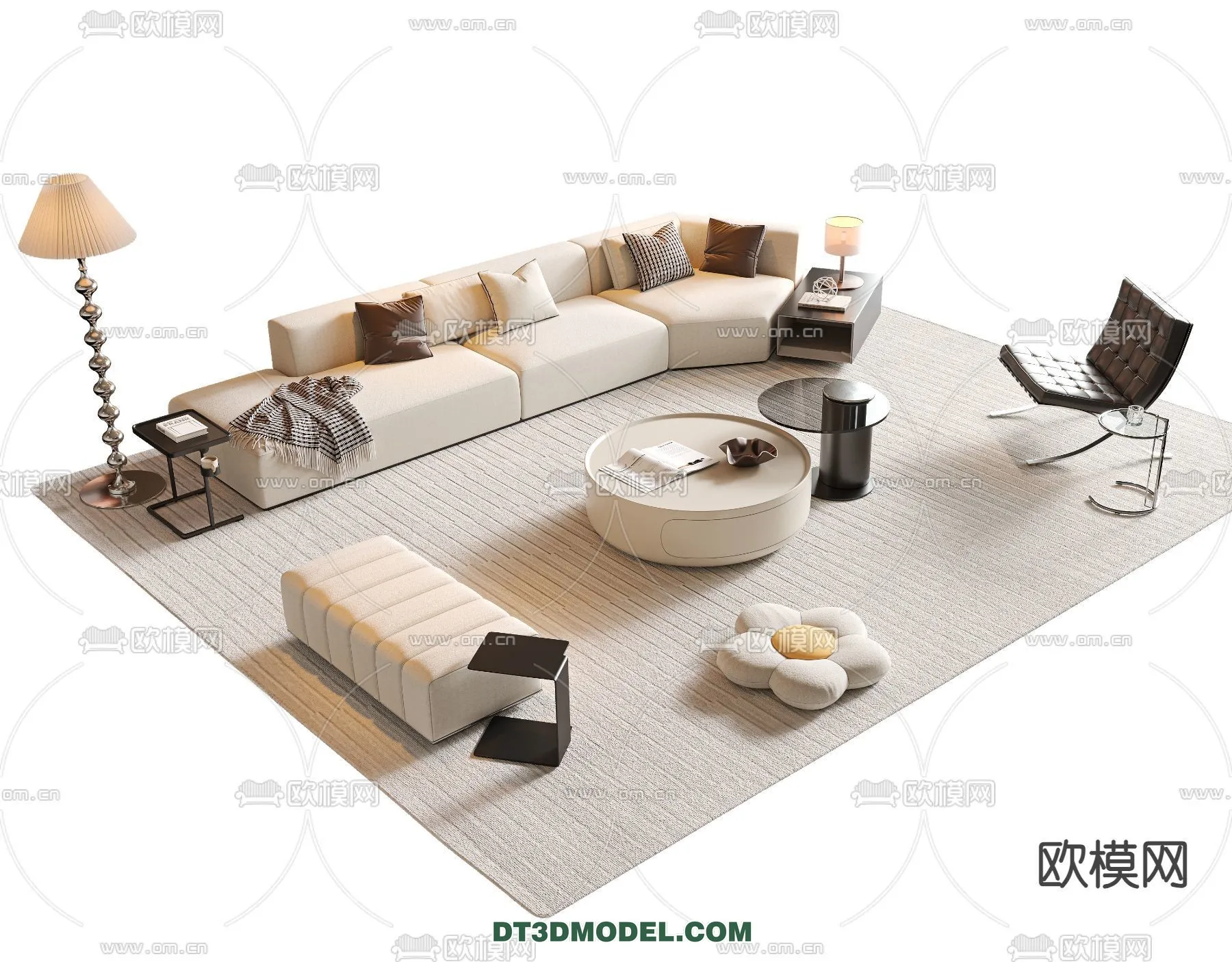 Sofa 3D Model with Cream Color – Furniture 3DS Max – 048