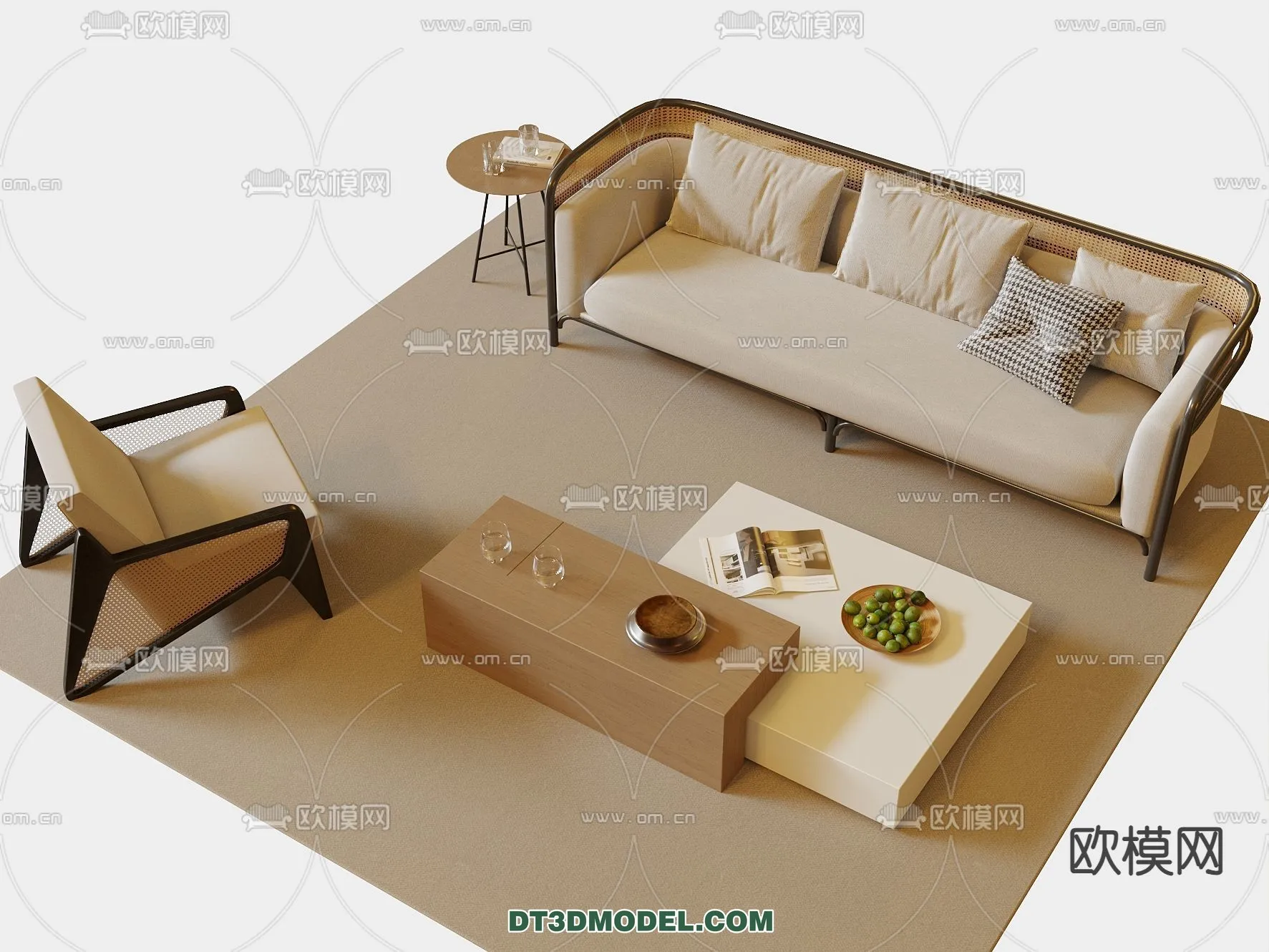 Sofa 3D Model with Cream Color – Furniture 3DS Max – 052