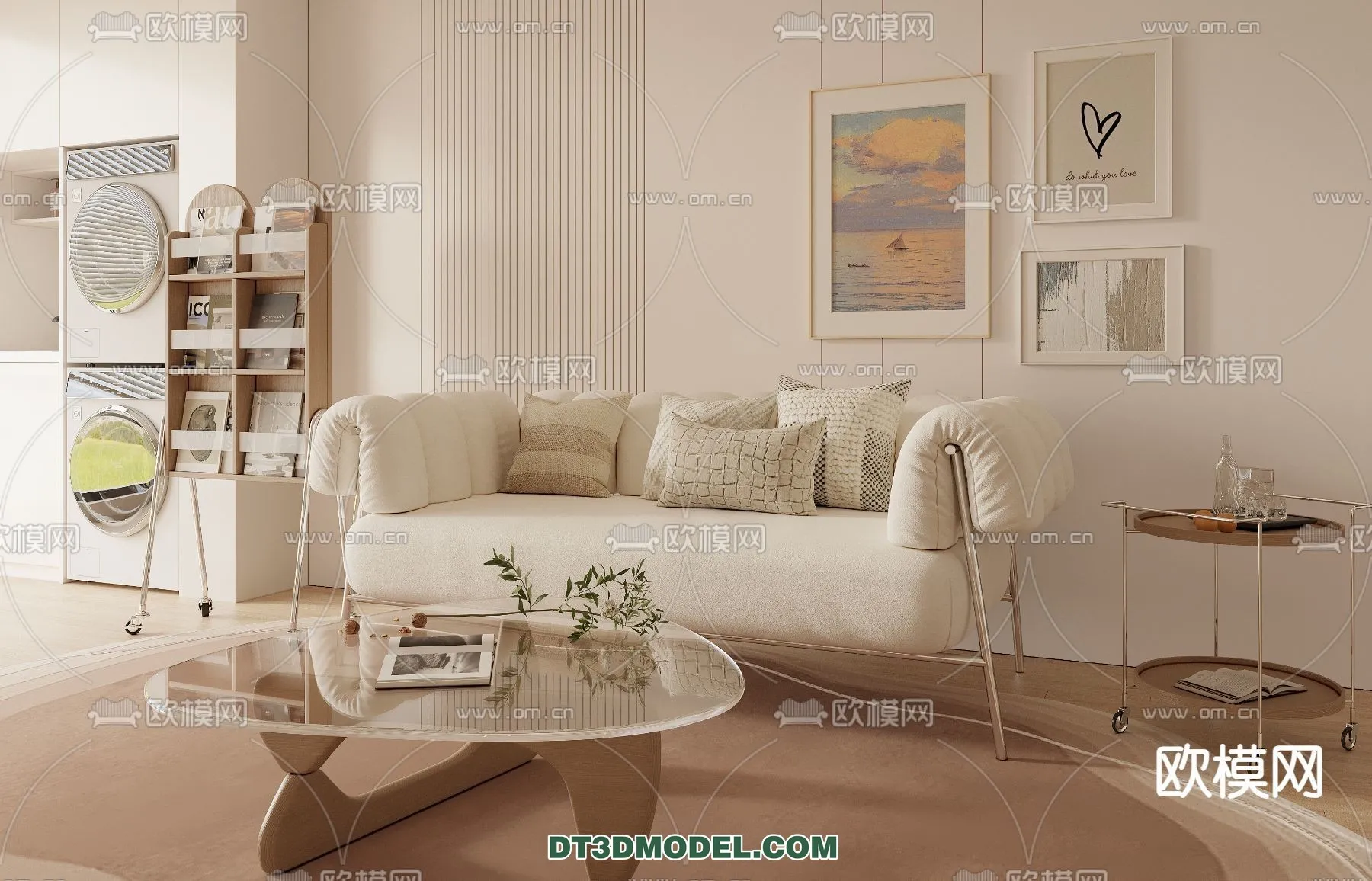 Sofa 3D Model with Cream Color – Furniture 3DS Max – 055