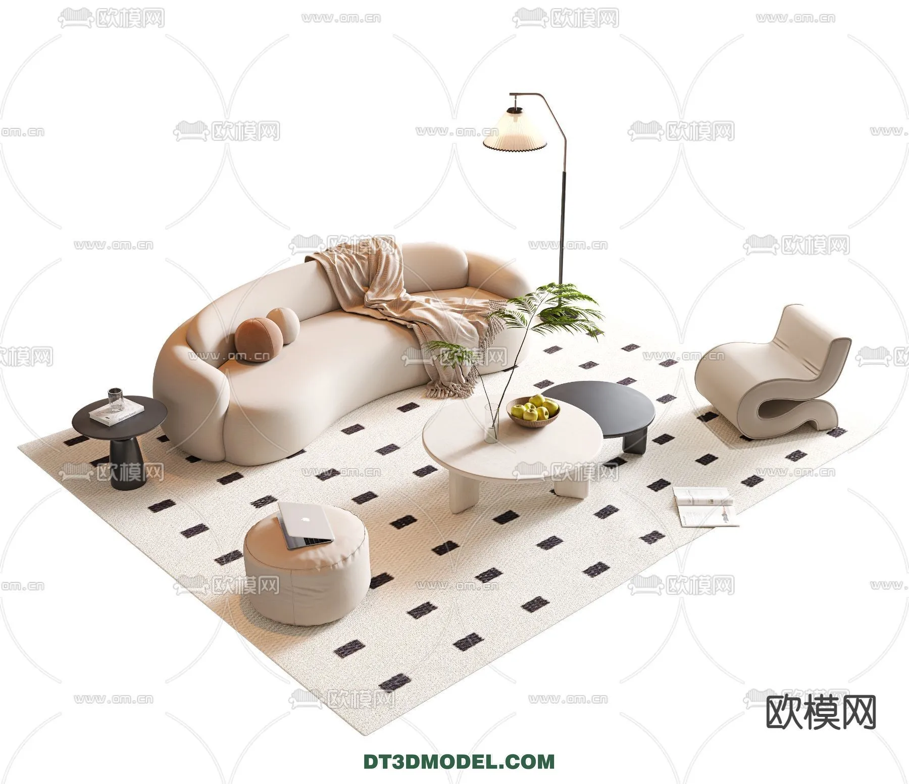 Sofa 3D Model with Cream Color – Furniture 3DS Max – 059