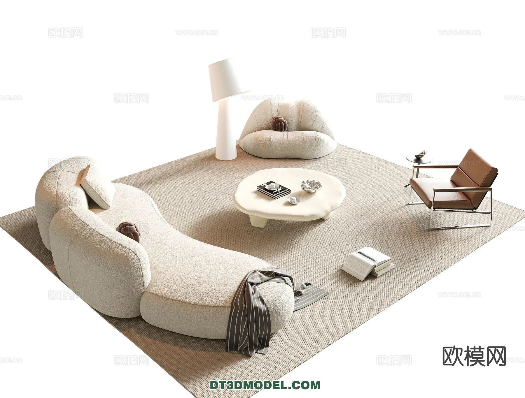 Sofa 3D Model with Cream Color – Furniture 3DS Max – 060