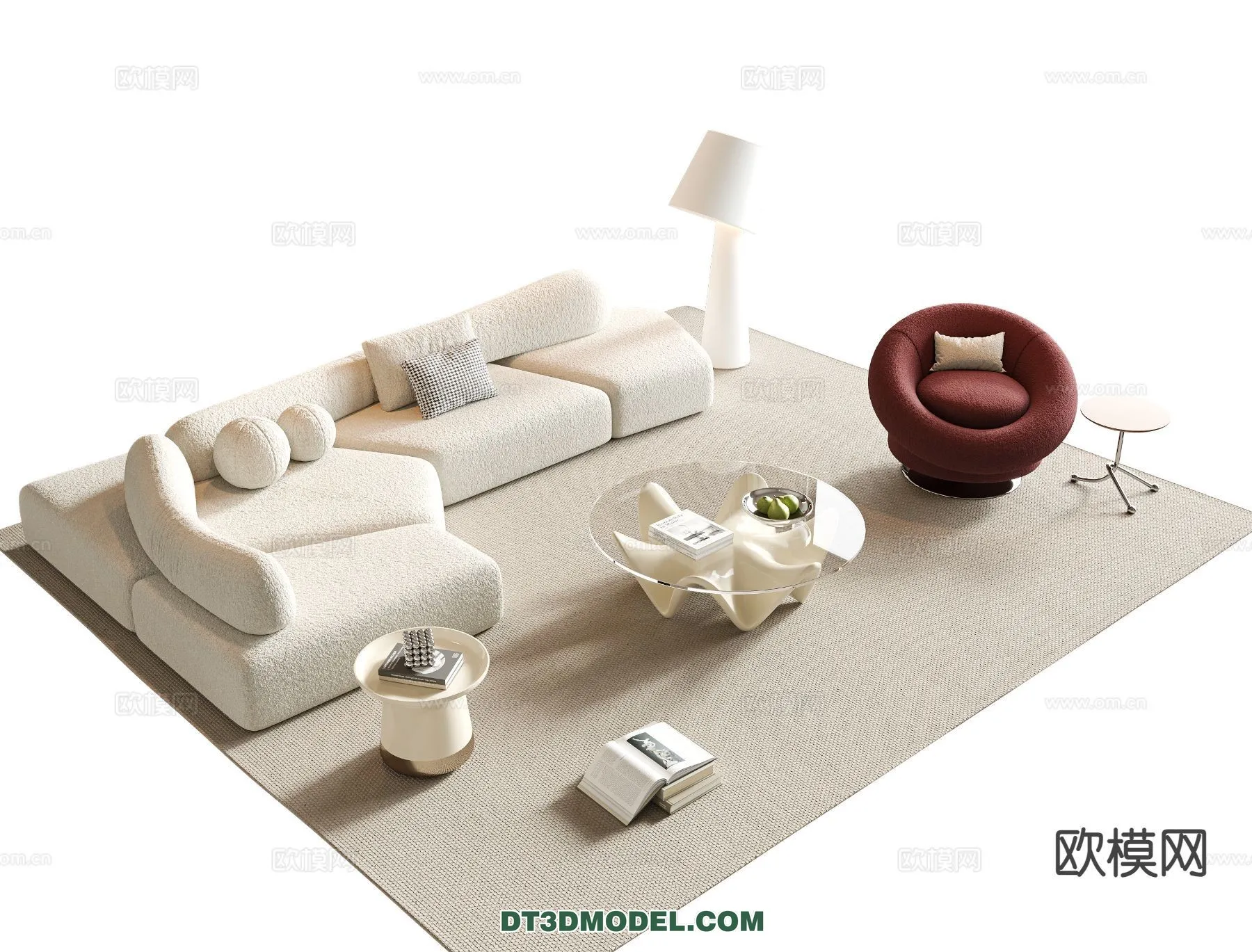 Sofa 3D Model with Cream Color – Furniture 3DS Max – 061