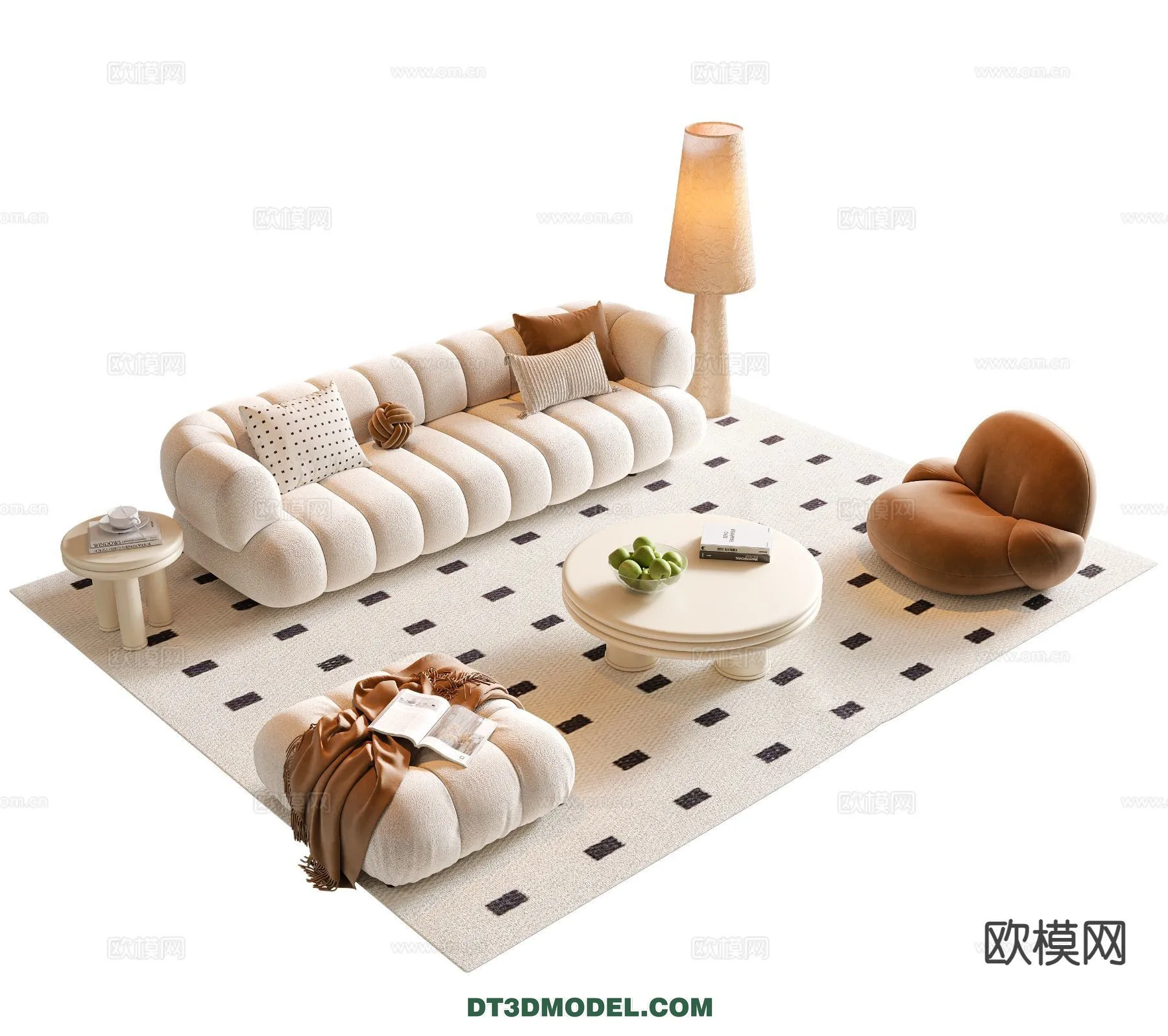 Sofa 3D Model with Cream Color – Furniture 3DS Max – 064