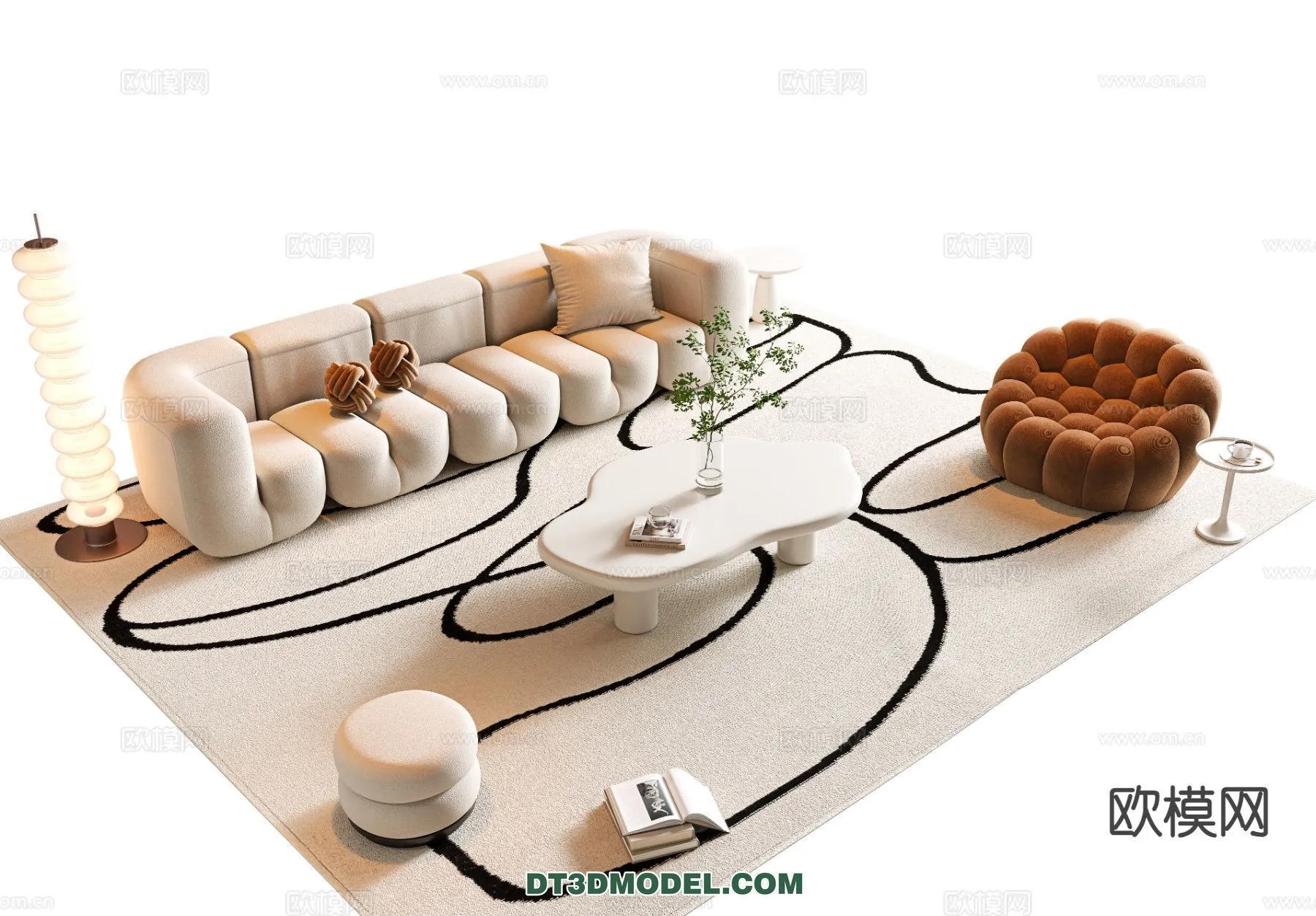 Sofa 3D Model with Cream Color – Furniture 3DS Max – 068