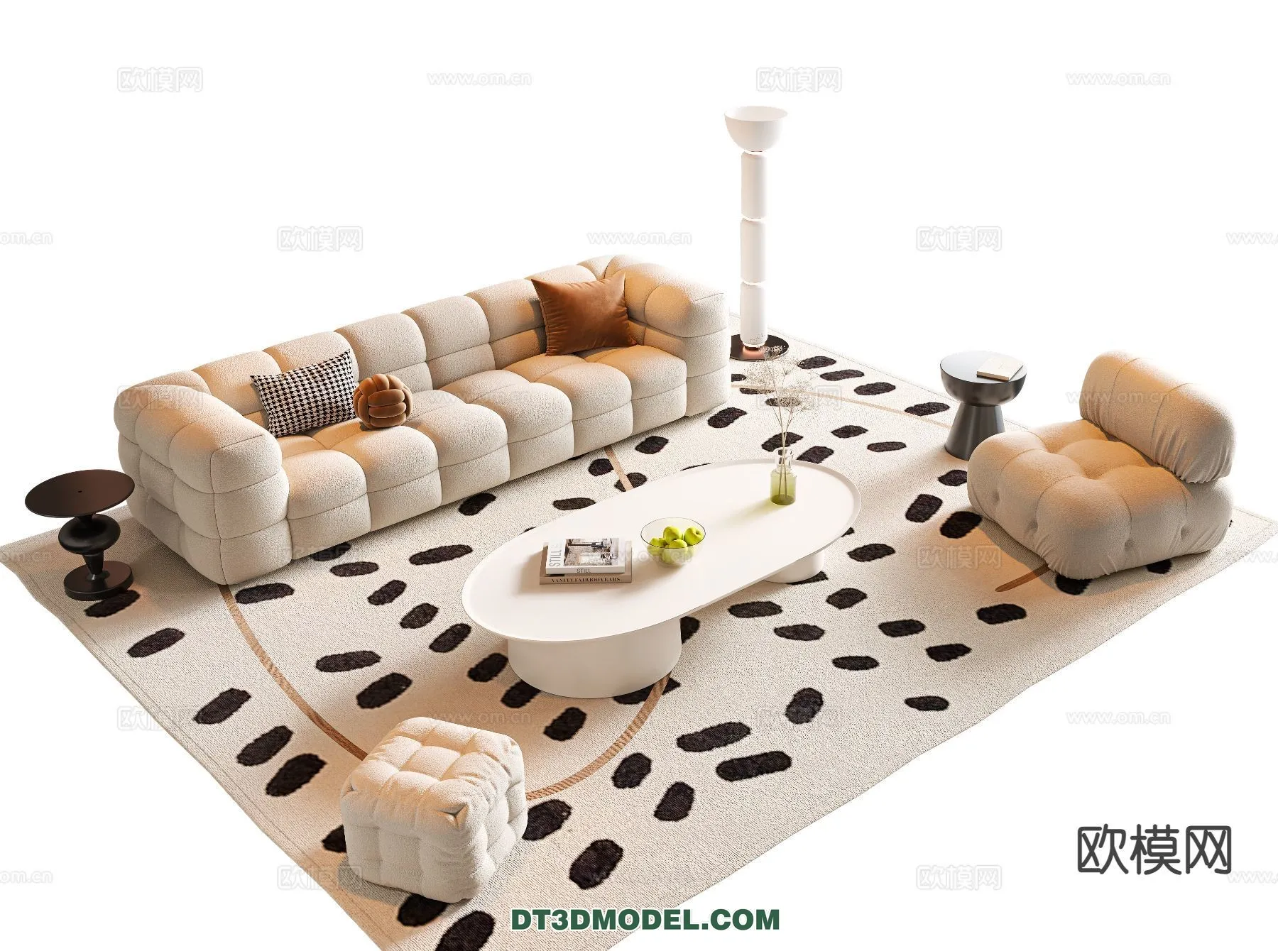 Sofa 3D Model with Cream Color – Furniture 3DS Max – 070