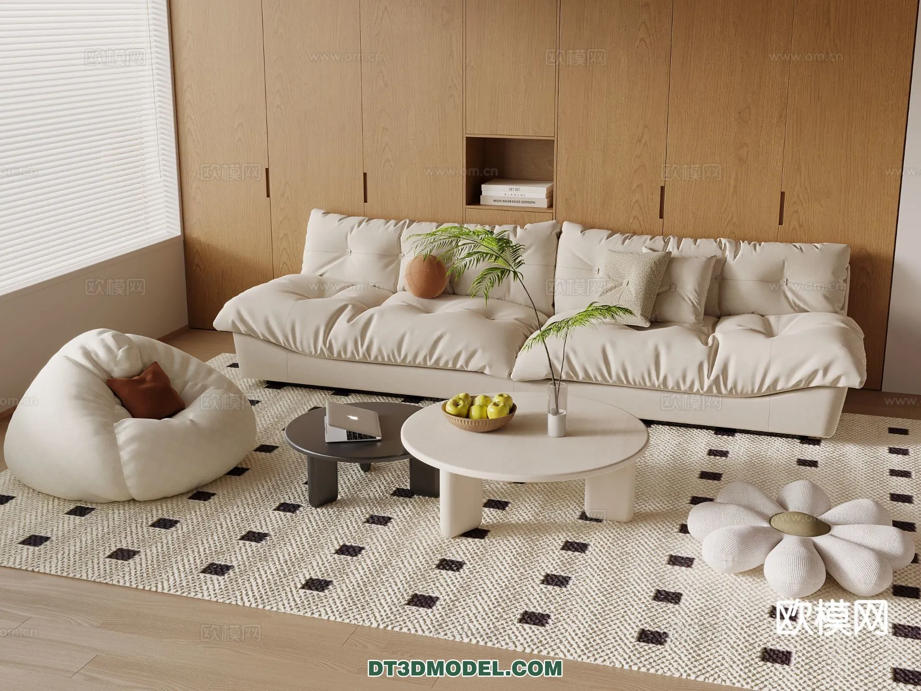 Sofa 3D Model with Cream Color – Furniture 3DS Max – 072