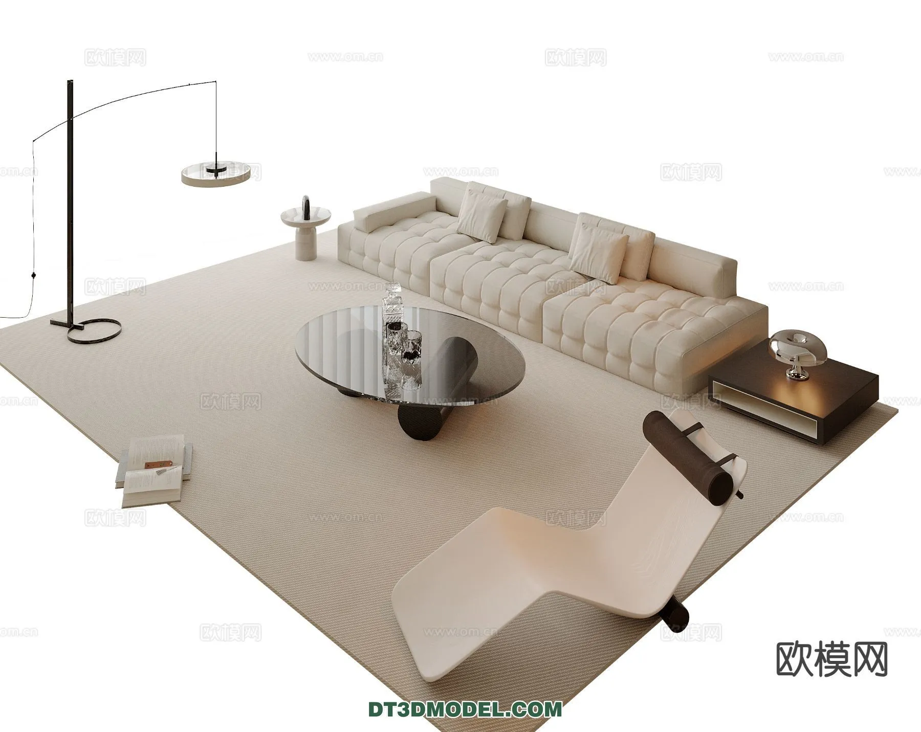 Sofa 3D Model with Cream Color – Furniture 3DS Max – 073