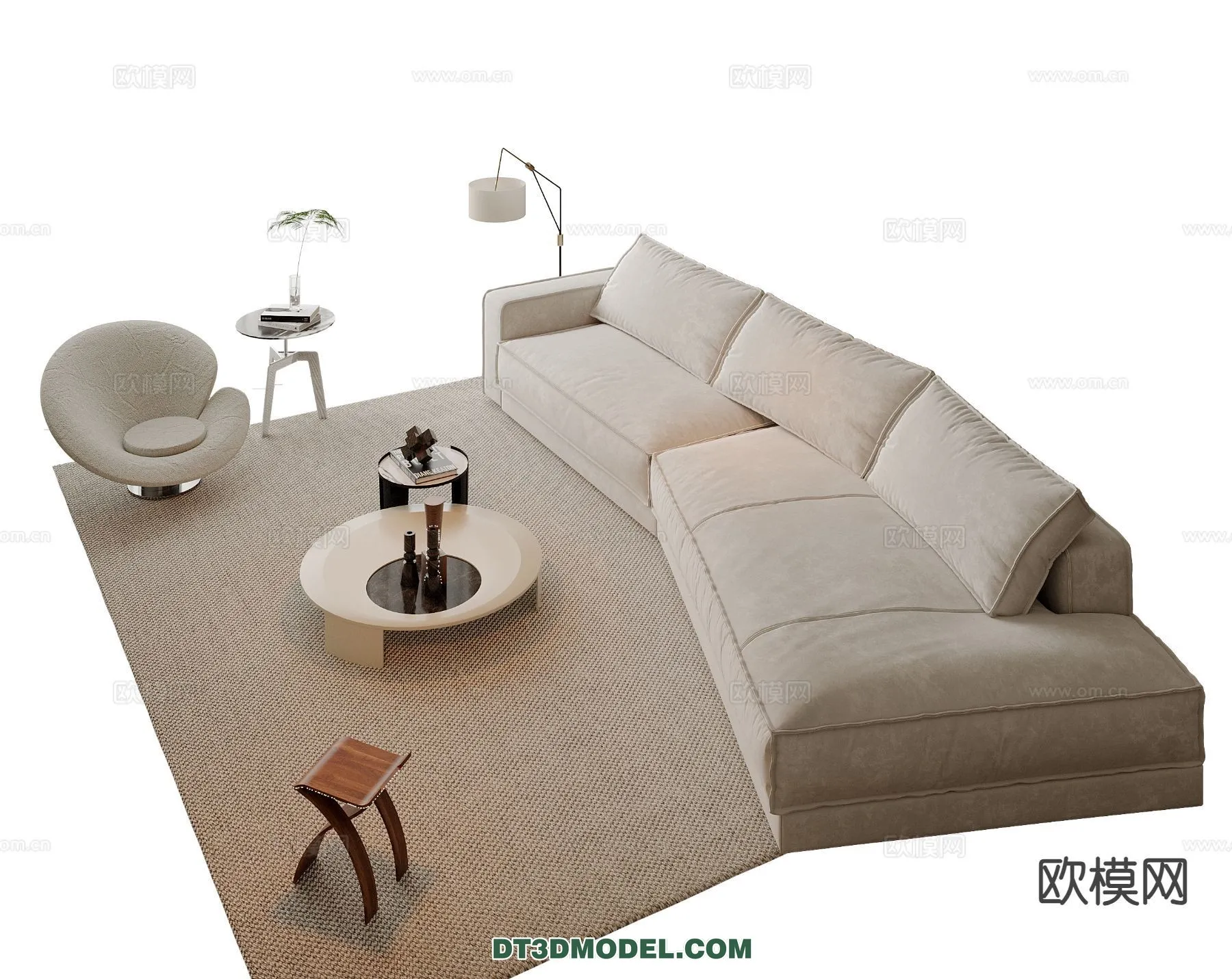 Sofa 3D Model with Cream Color – Furniture 3DS Max – 075