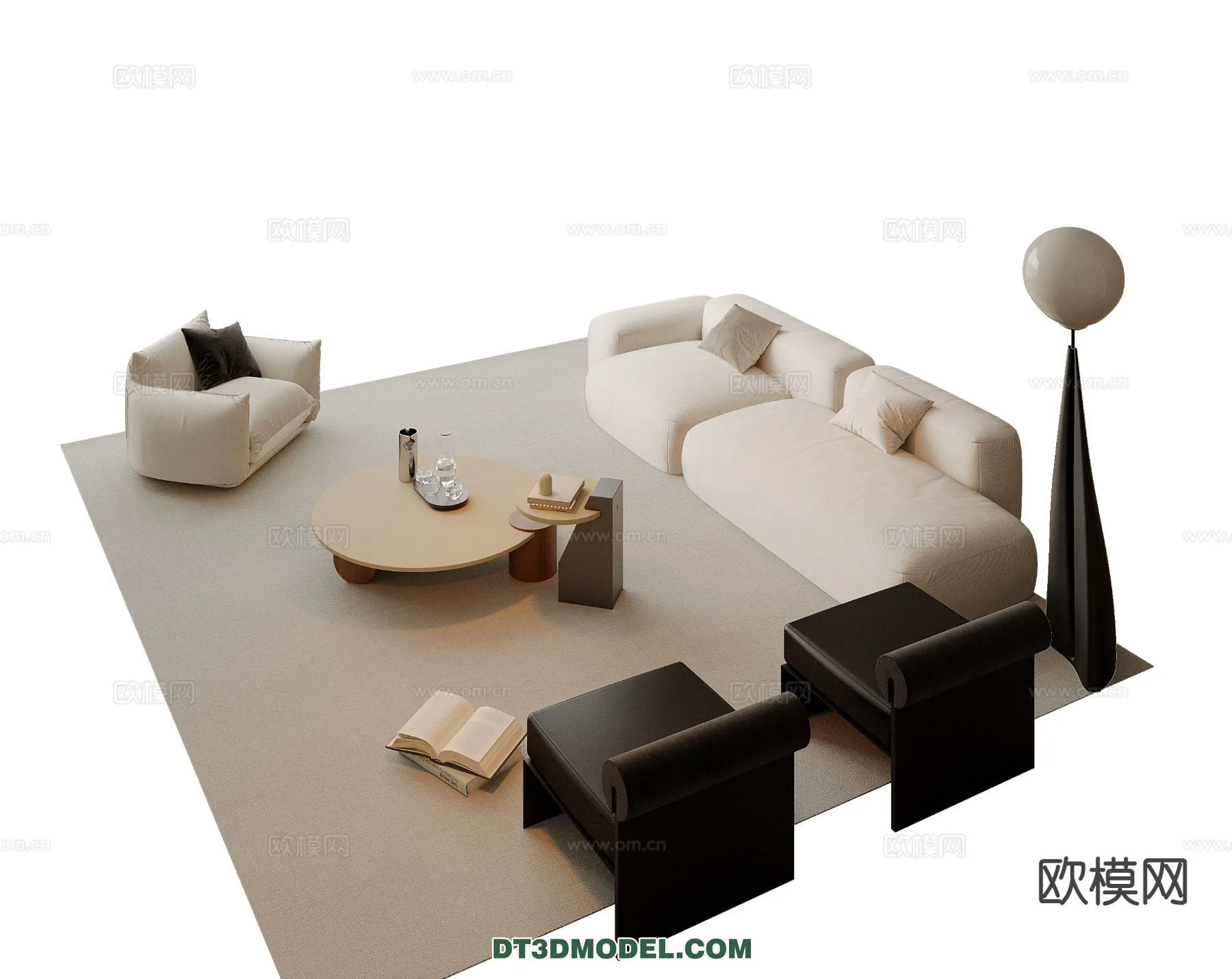 Sofa 3D Model with Cream Color – Furniture 3DS Max – 076