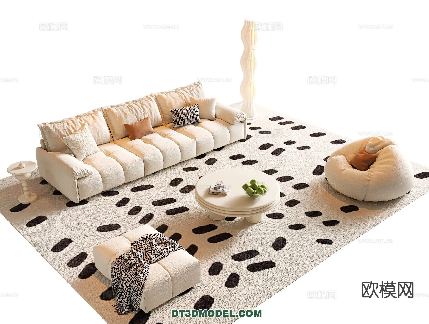 Sofa 3D Model with Cream Color – Furniture 3DS Max – 077