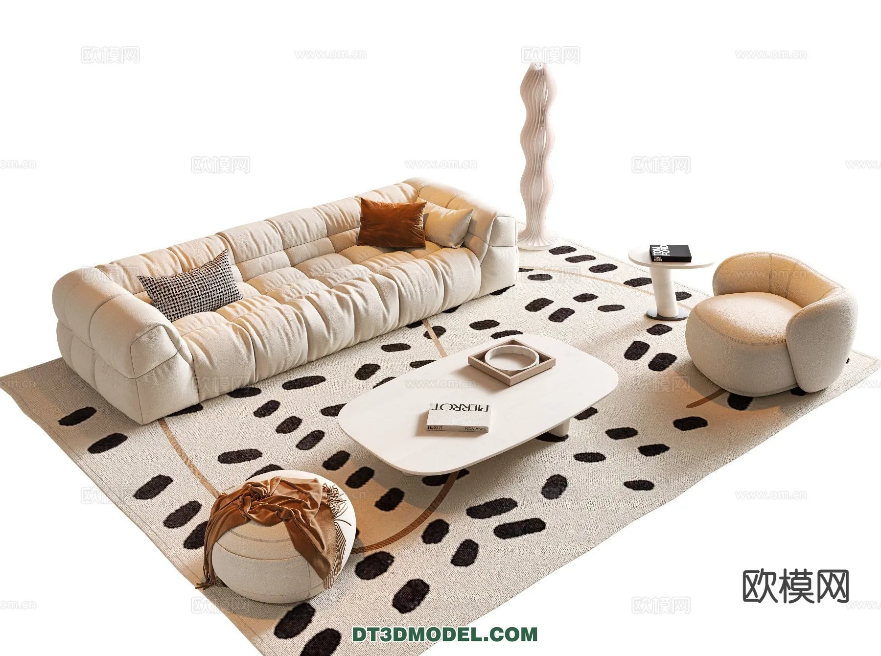 Sofa 3D Model with Cream Color – Furniture 3DS Max – 079