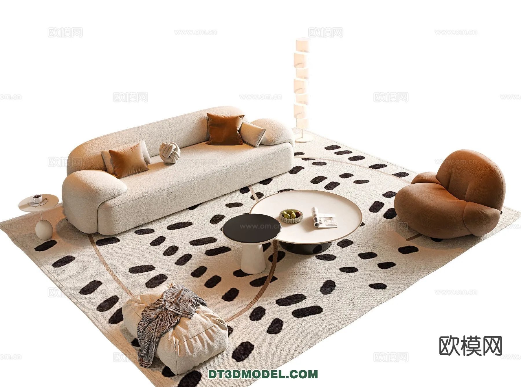 Sofa 3D Model with Cream Color – Furniture 3DS Max – 080