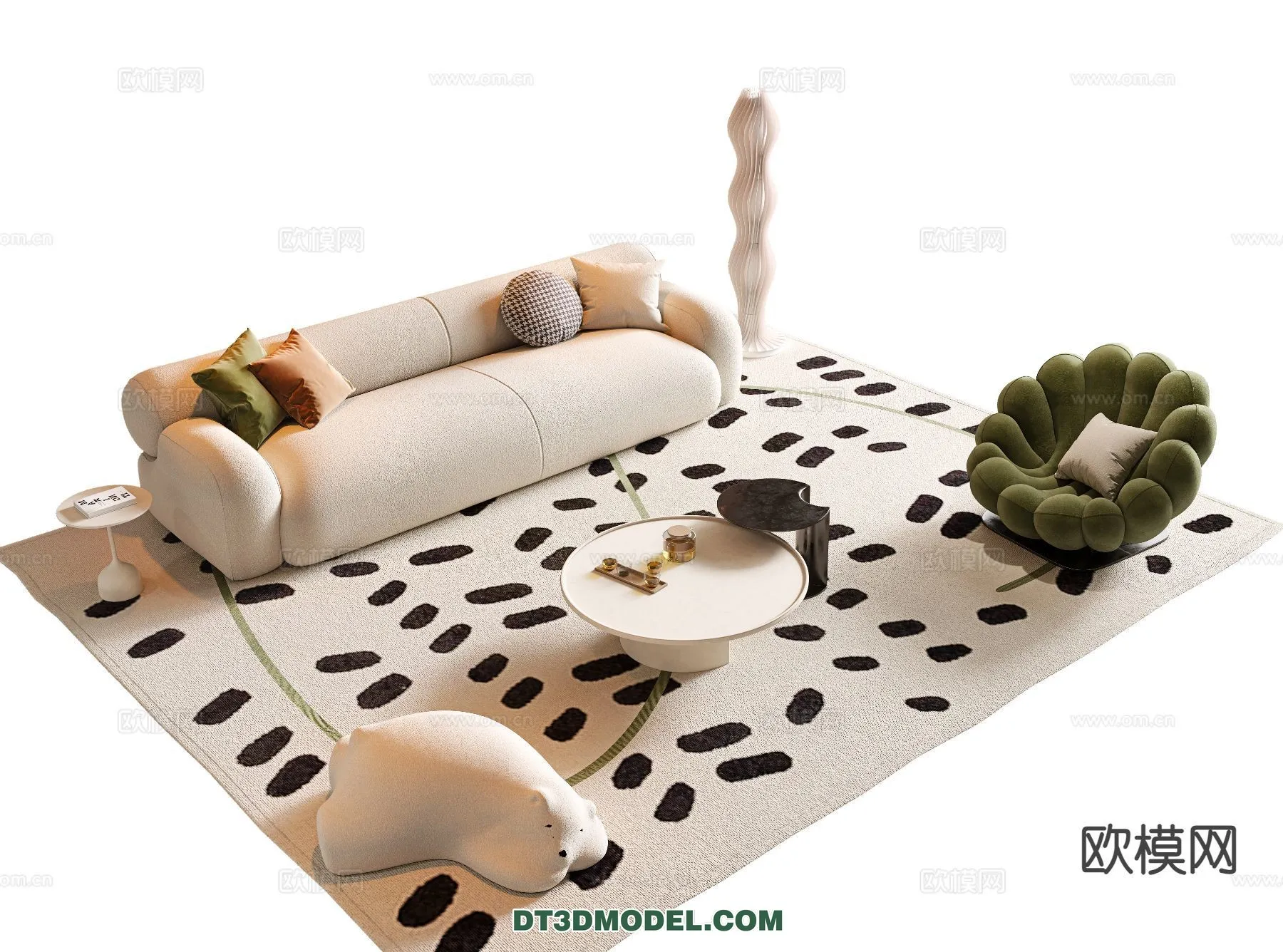 Sofa 3D Model with Cream Color – Furniture 3DS Max – 083