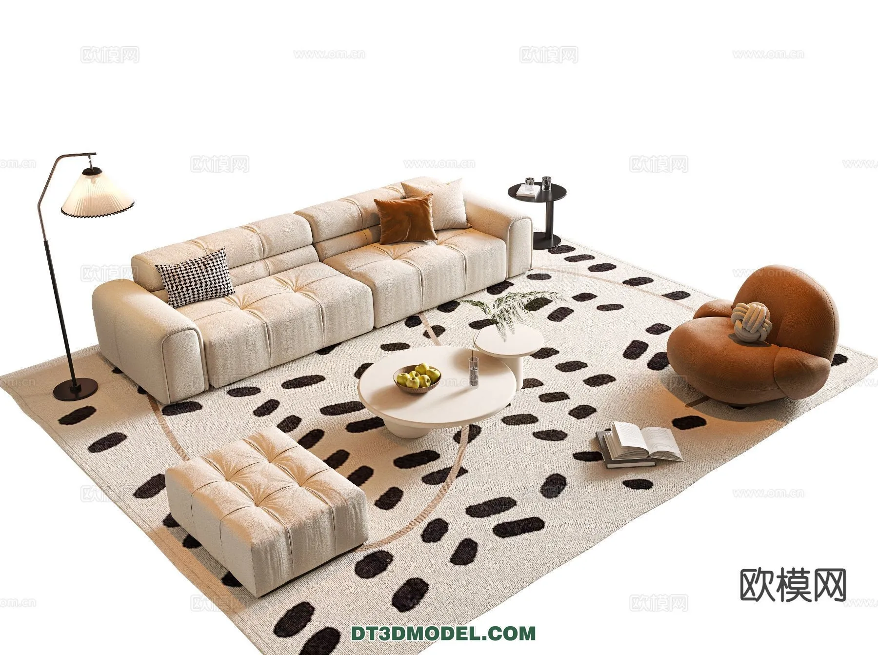 Sofa 3D Model with Cream Color – Furniture 3DS Max – 084