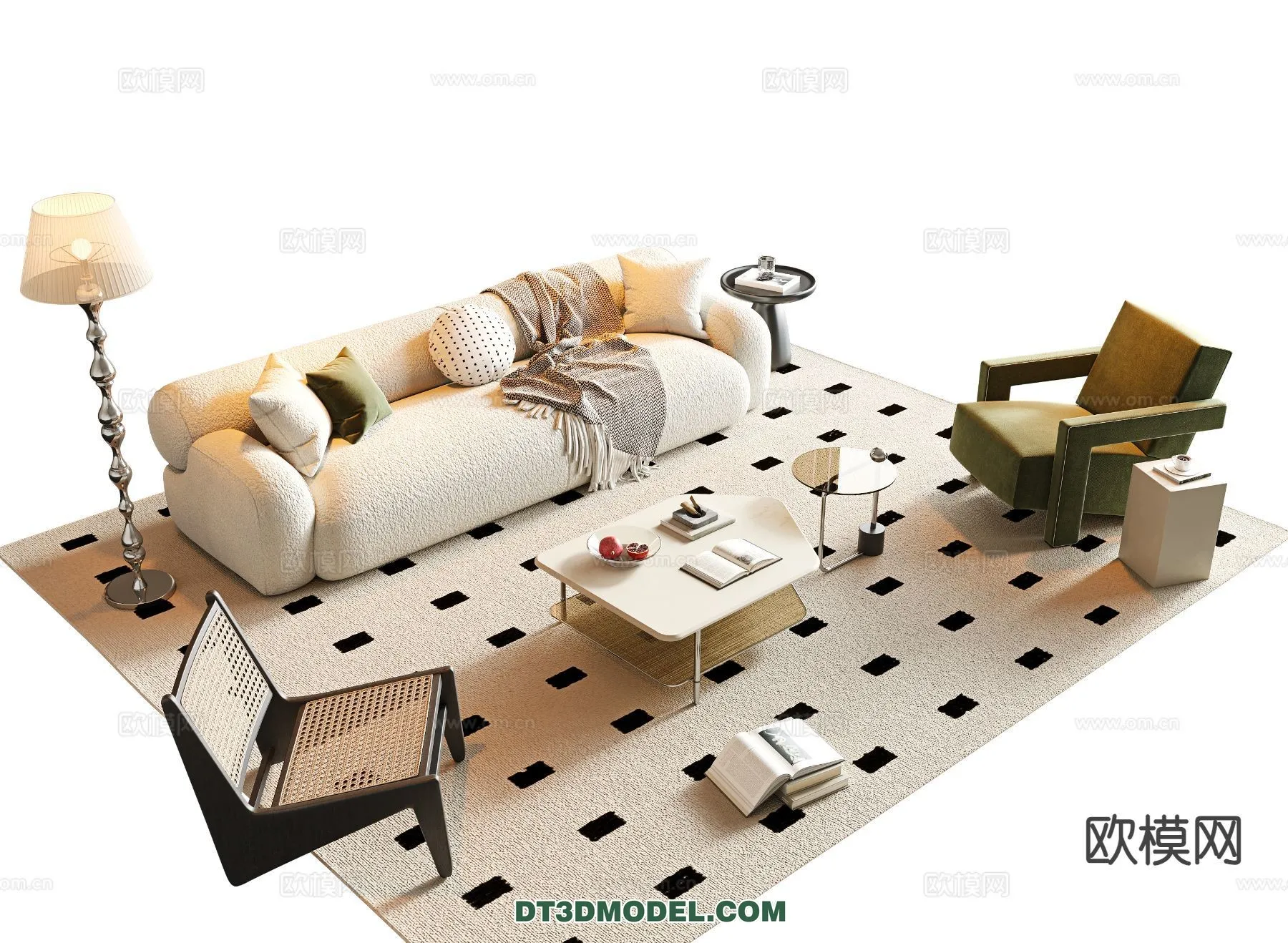 Sofa 3D Model with Cream Color – Furniture 3DS Max – 089