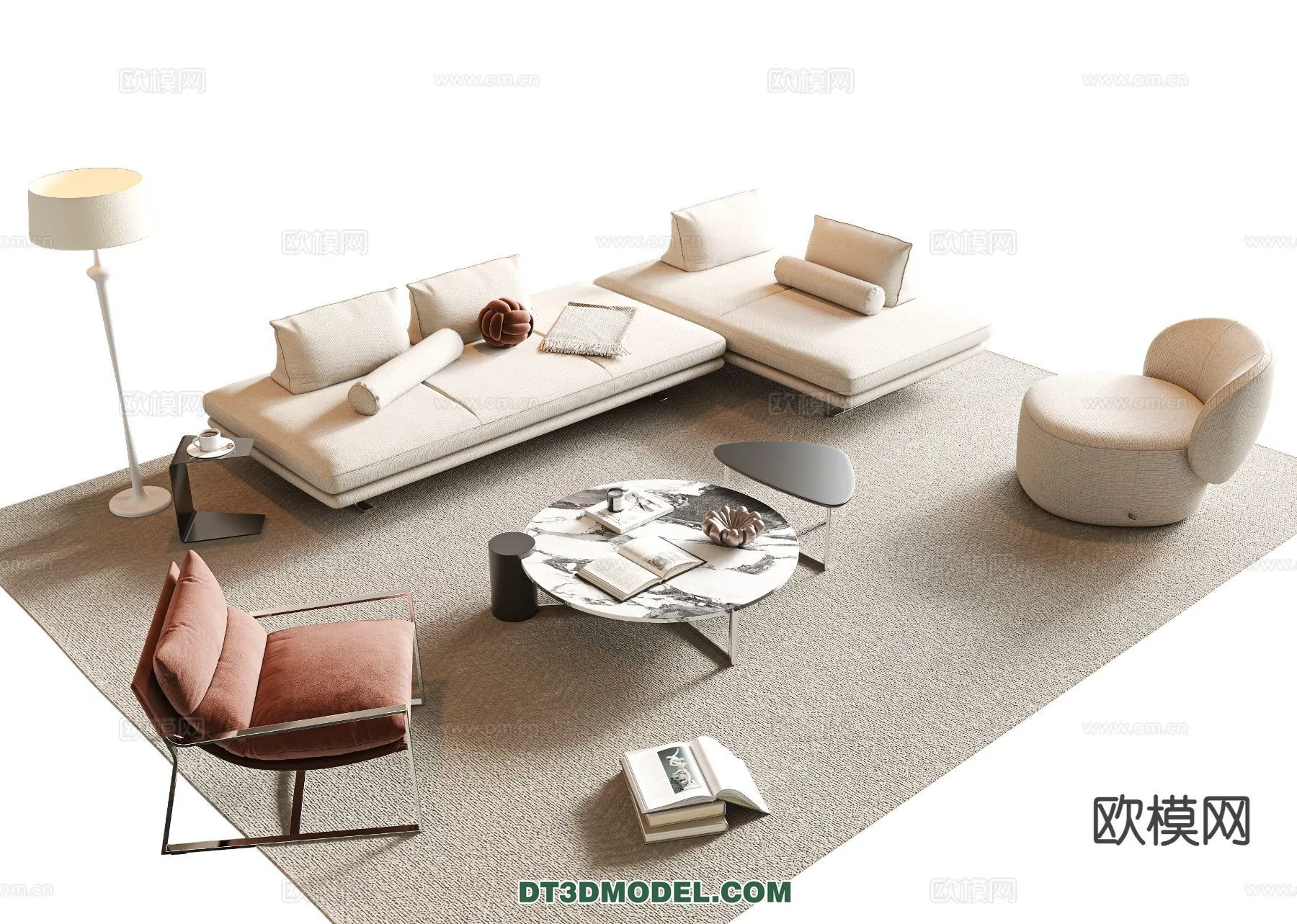 Sofa 3D Model with Cream Color – Furniture 3DS Max – 090