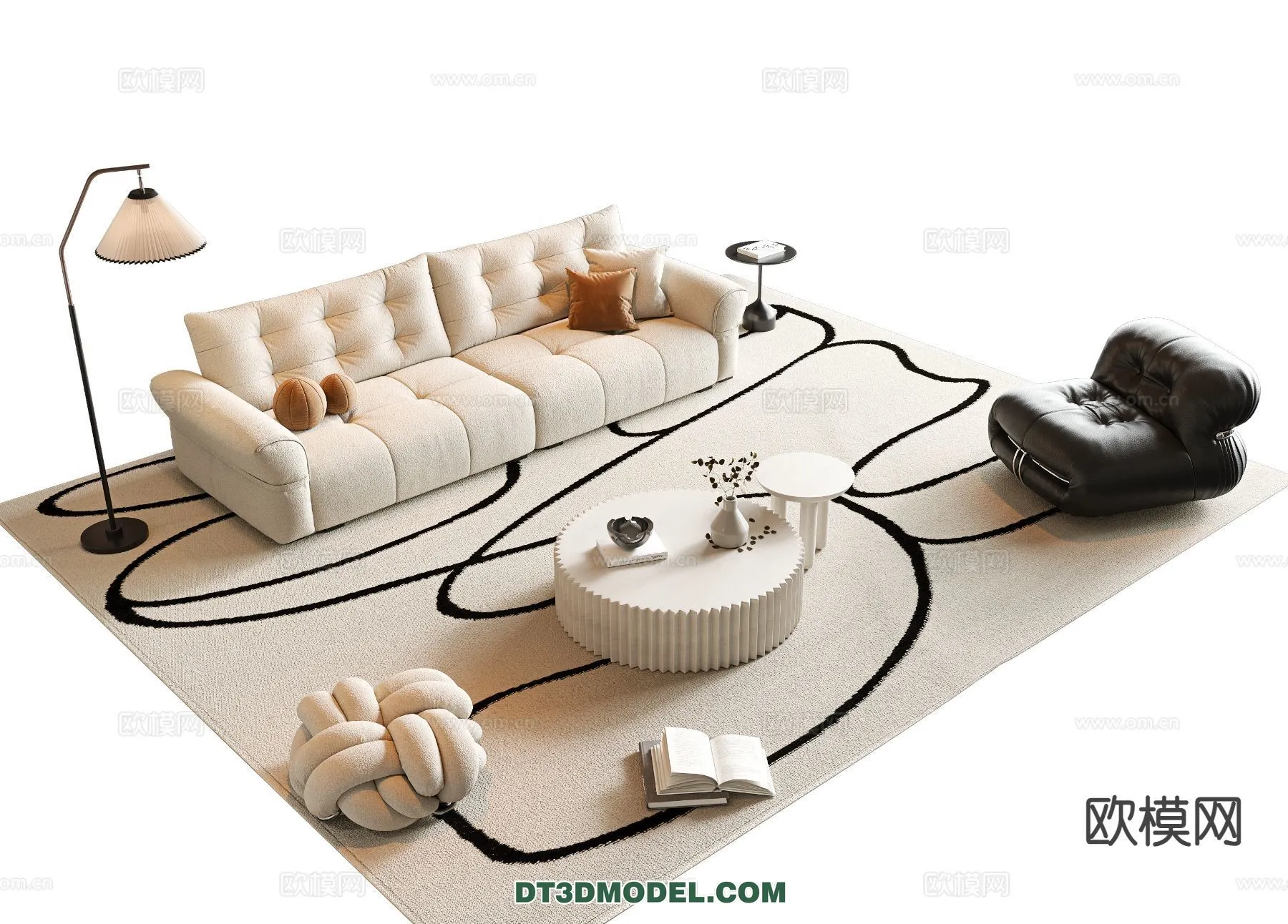 Sofa 3D Model with Cream Color – Furniture 3DS Max – 094