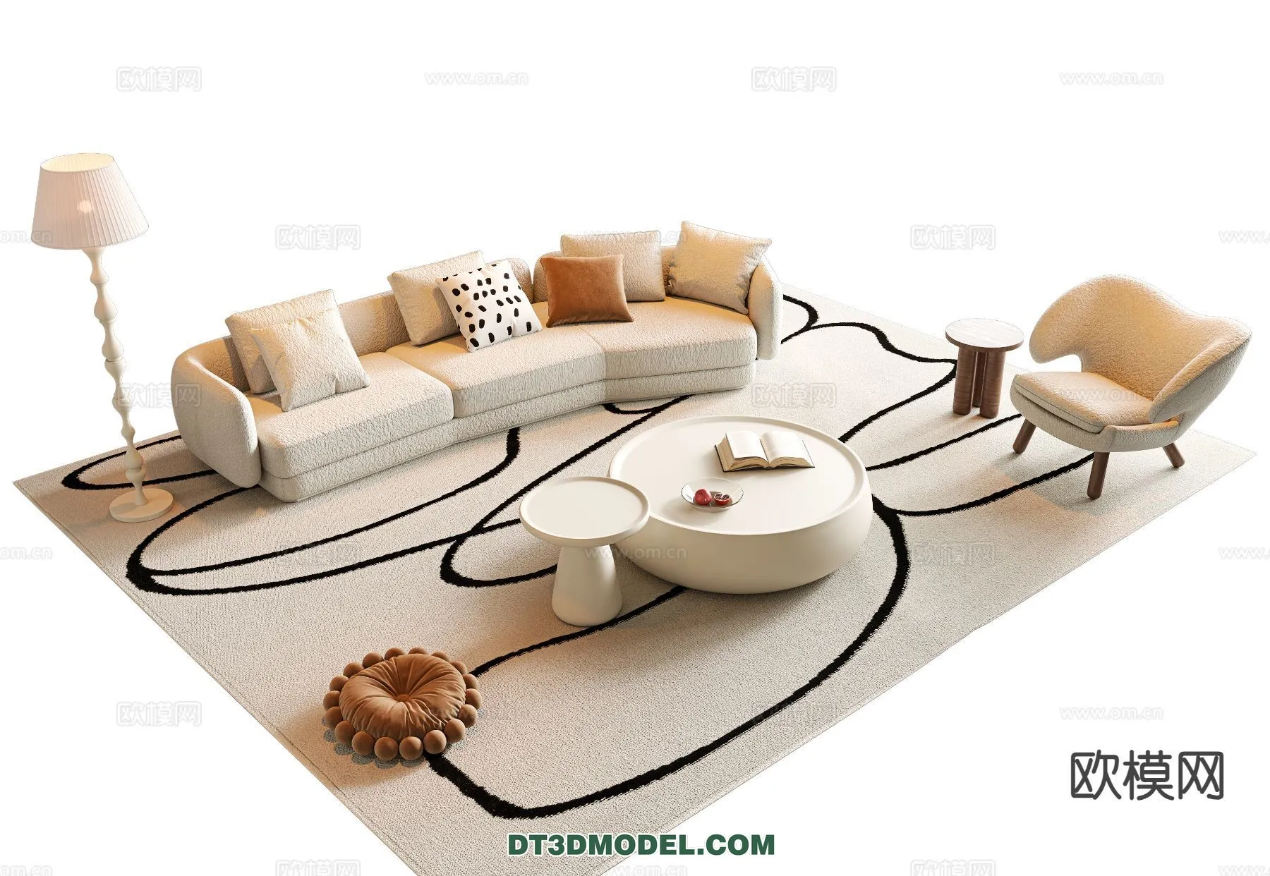 Sofa 3D Model with Cream Color – Furniture 3DS Max – 095