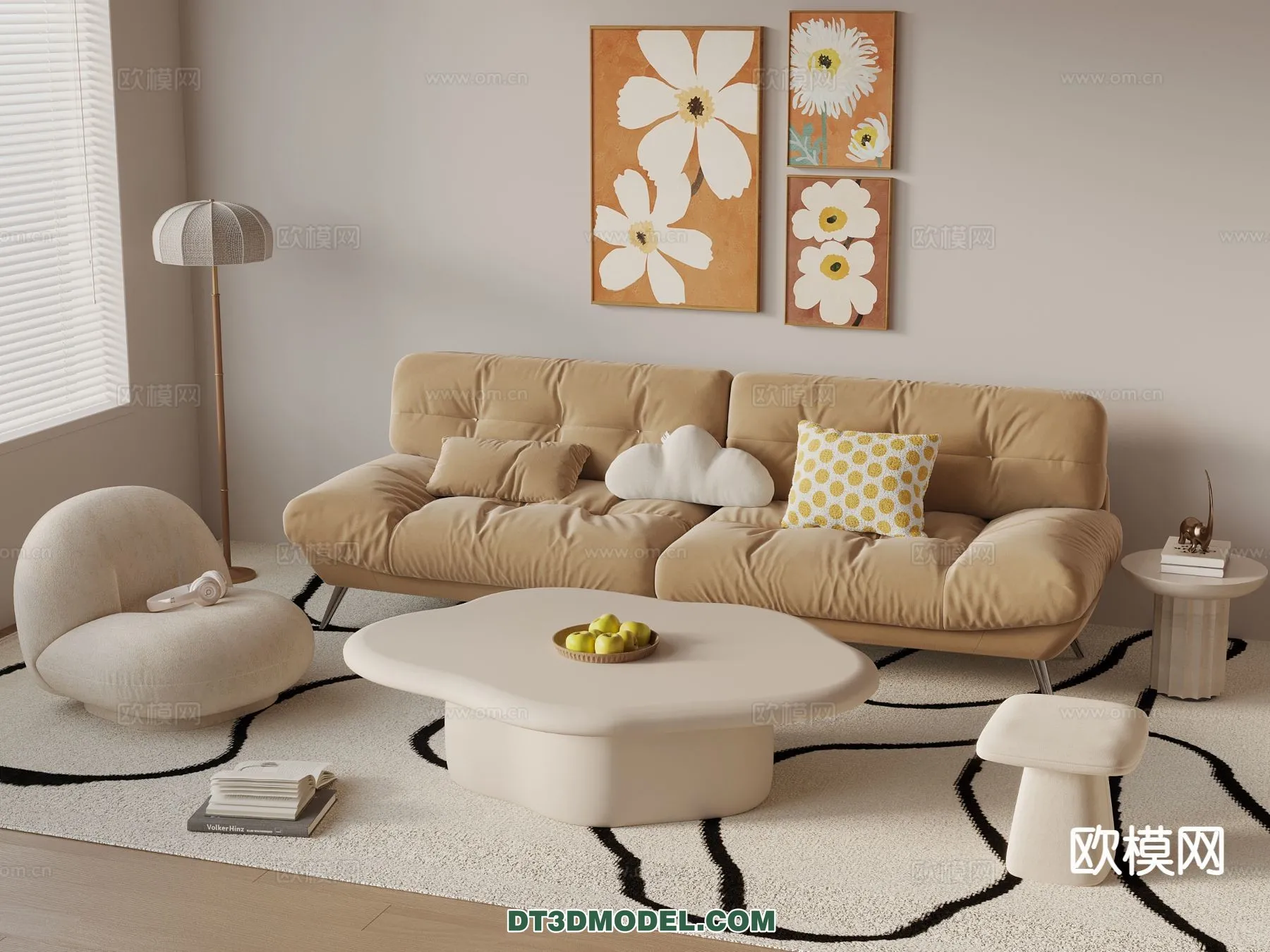 Sofa 3D Model with Cream Color – Furniture 3DS Max – 101