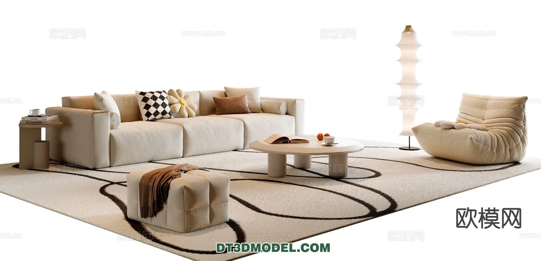 Sofa 3D Model with Cream Color – Furniture 3DS Max – 102