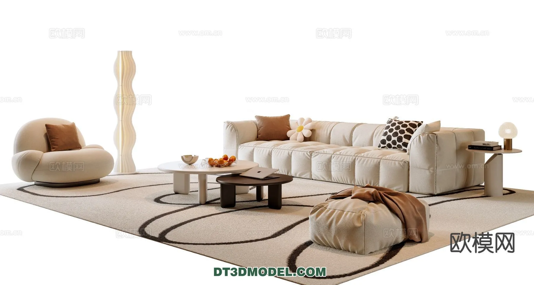 Sofa 3D Model with Cream Color – Furniture 3DS Max – 103