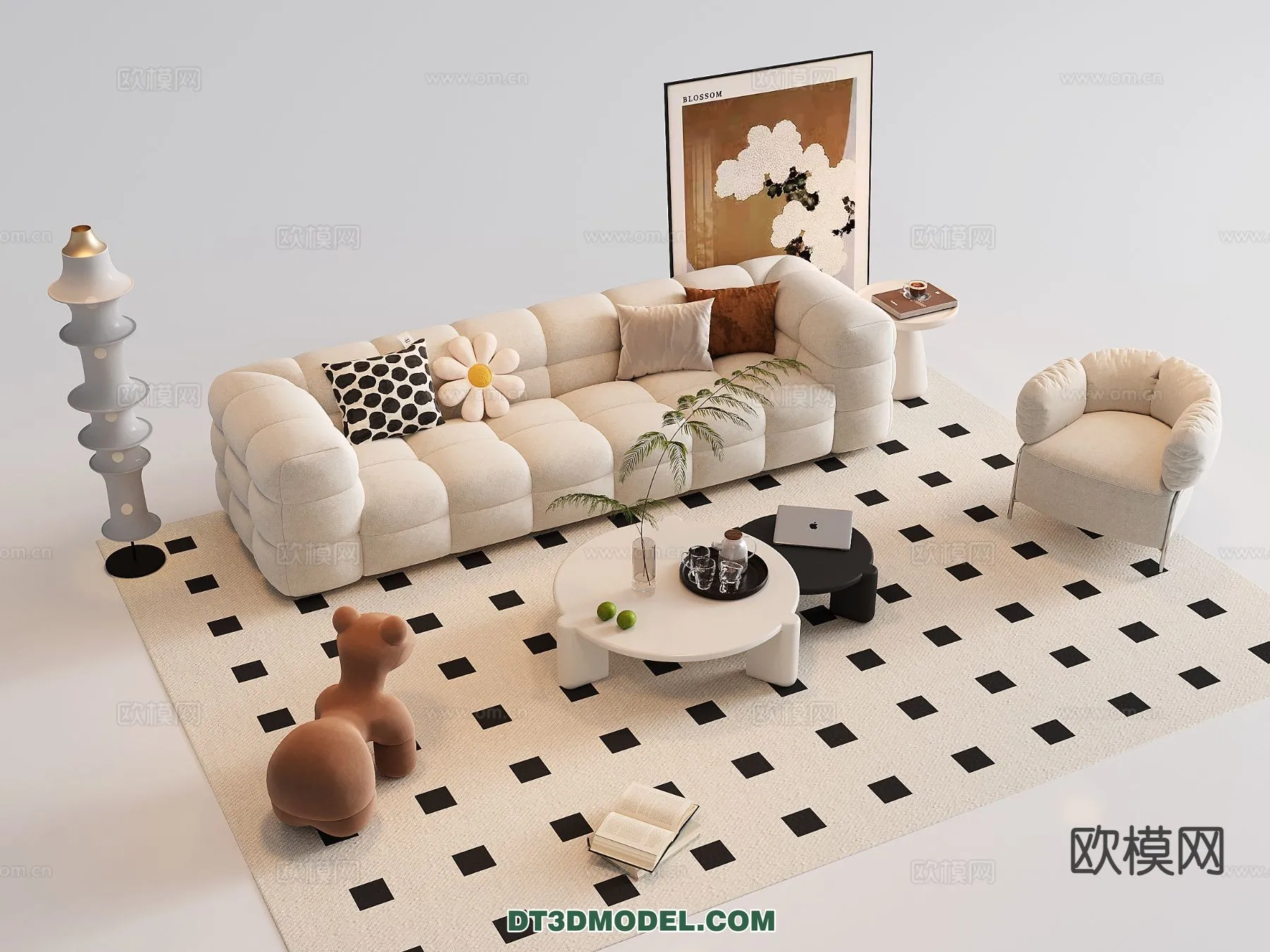 Sofa 3D Model with Cream Color – Furniture 3DS Max – 107