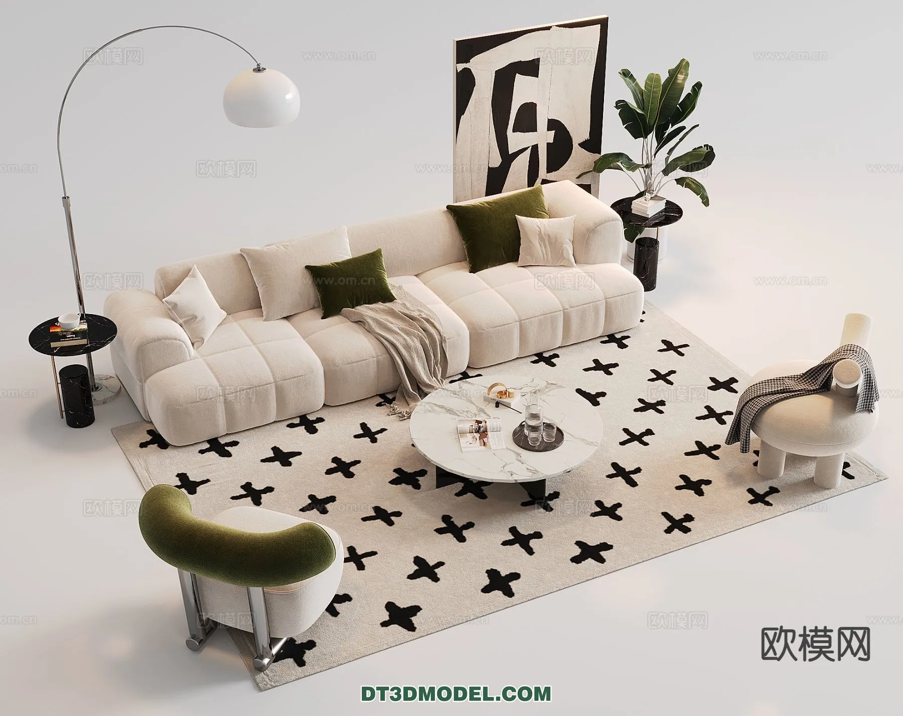 Sofa 3D Model with Cream Color – Furniture 3DS Max – 109