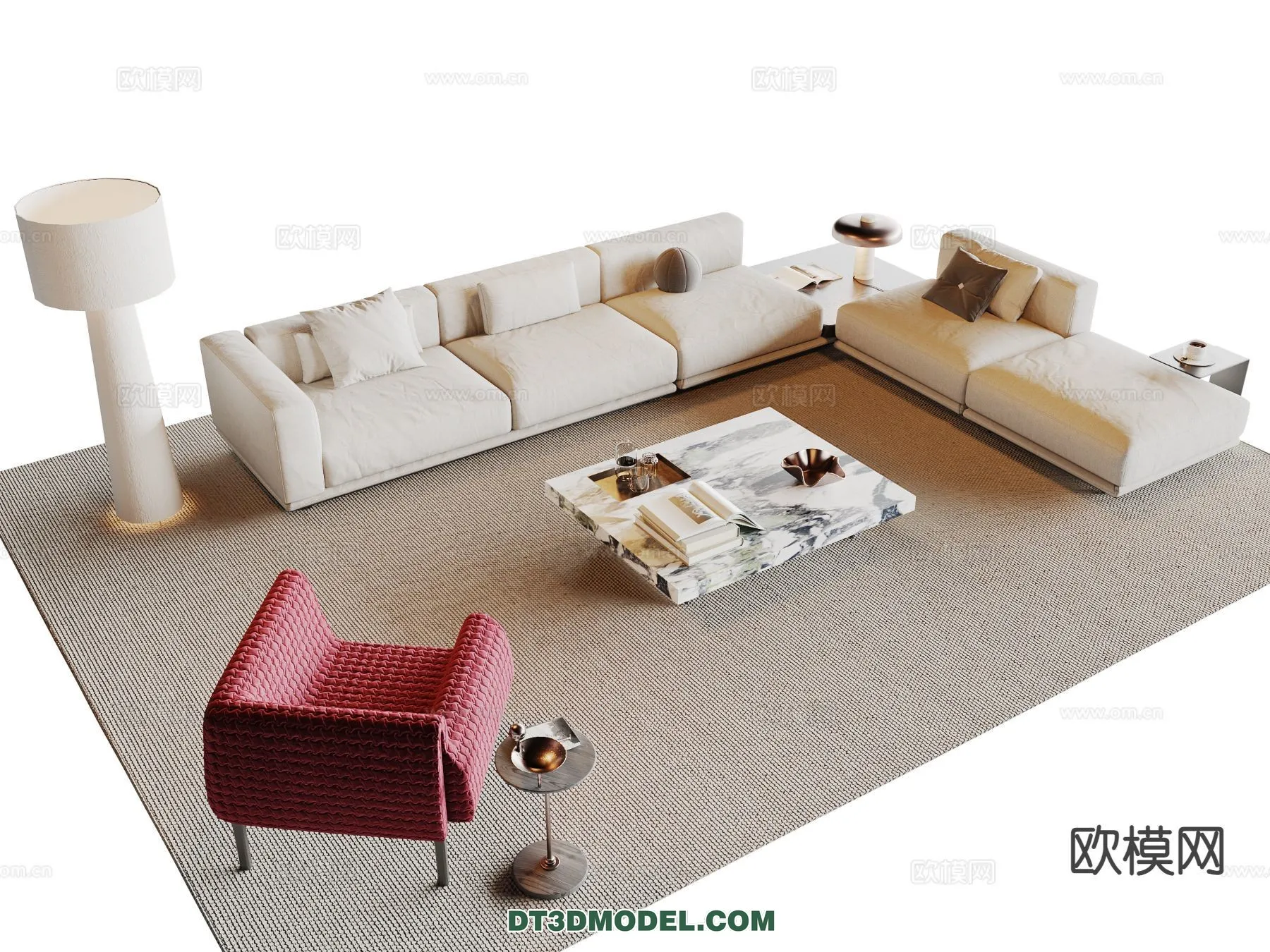 Sofa 3D Model with Cream Color – Furniture 3DS Max – 110