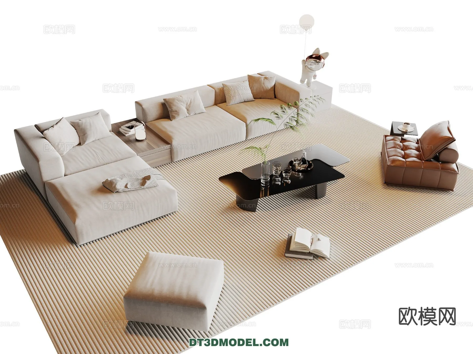 Sofa 3D Model with Cream Color – Furniture 3DS Max – 111