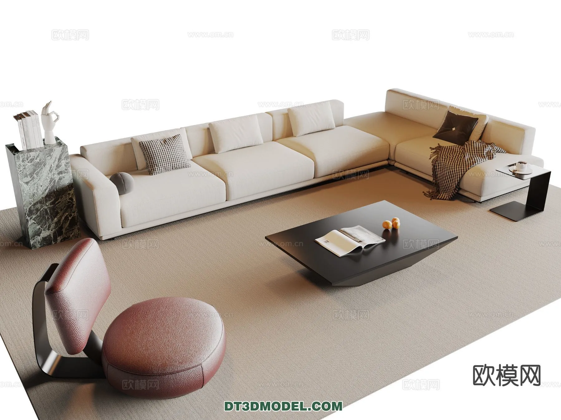 Sofa 3D Model with Cream Color – Furniture 3DS Max – 112