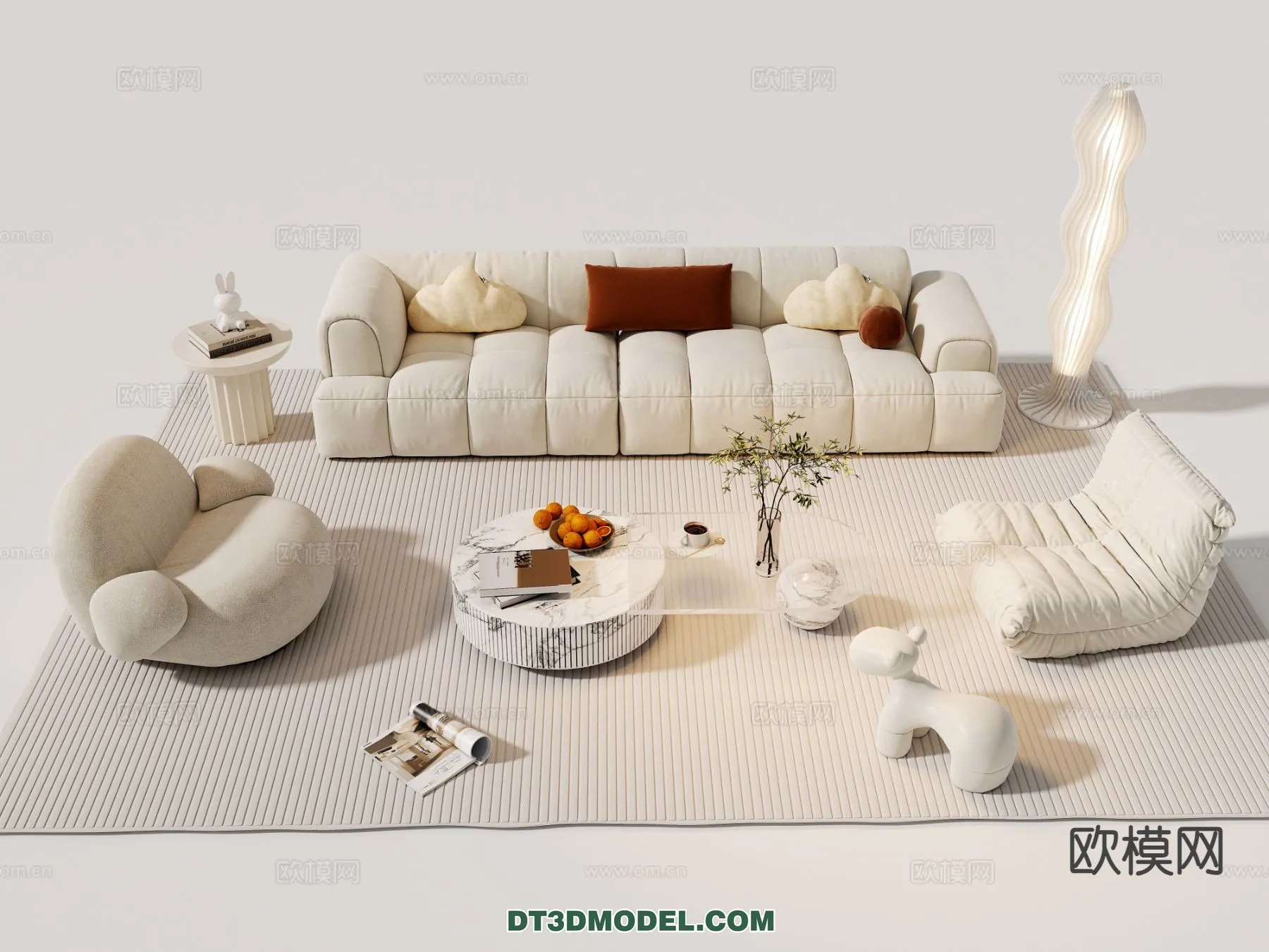 Sofa 3D Model with Cream Color – Furniture 3DS Max – 115