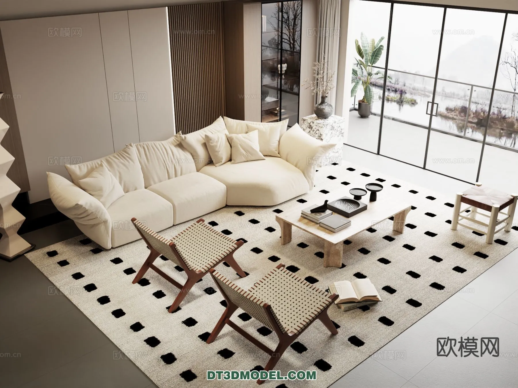 Sofa 3D Model with Cream Color – Furniture 3DS Max – 120