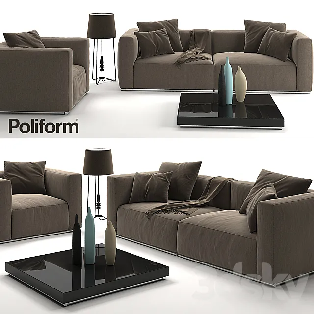 Sofa and armchair Poliform Shangai 3DS Max Model